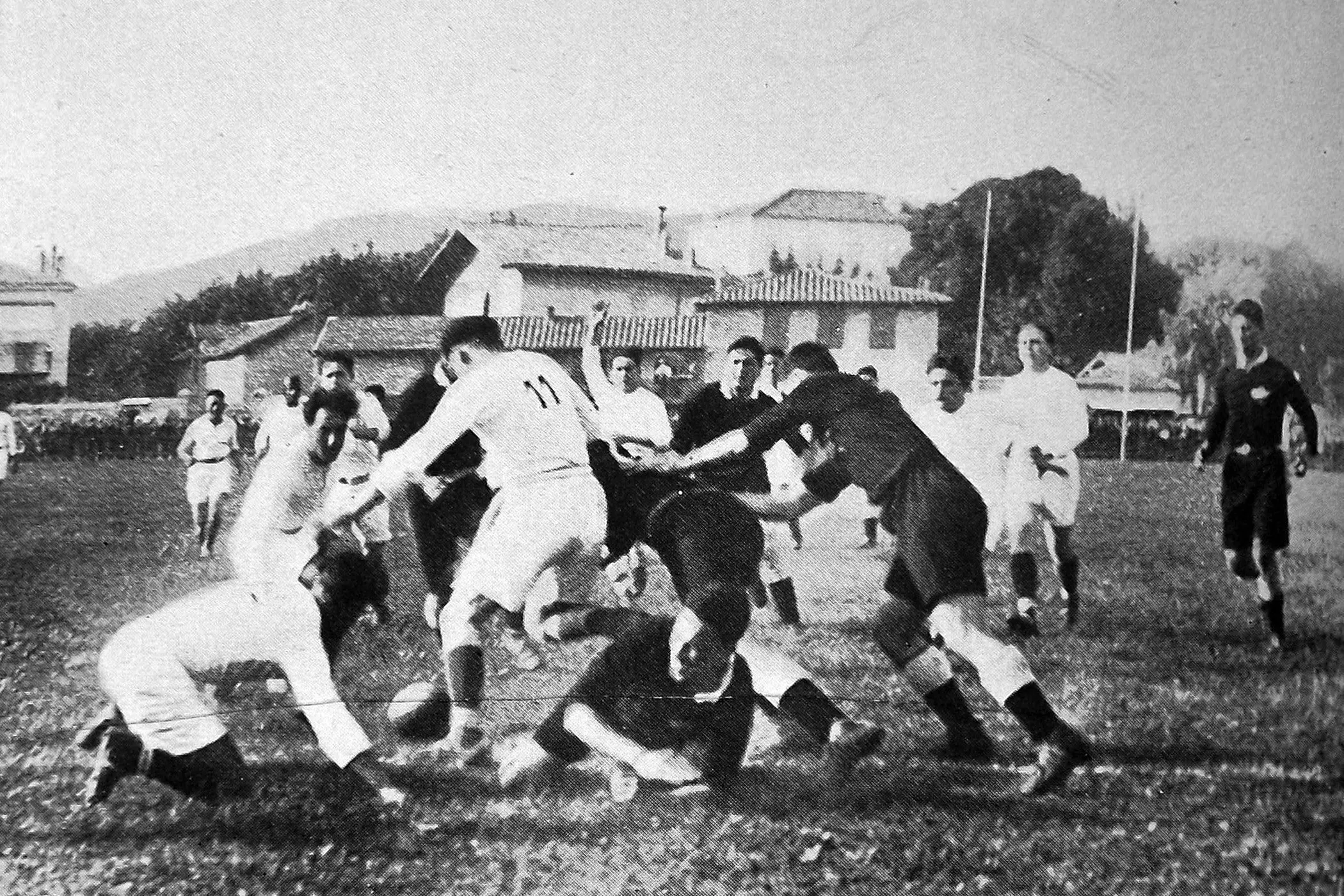 The New Zealand M\\u0101ori rugby team play Marseilles to win 87-nil. Photo: <i>Otago Witness</i>, issue 3791, November 9, 1926, page 42