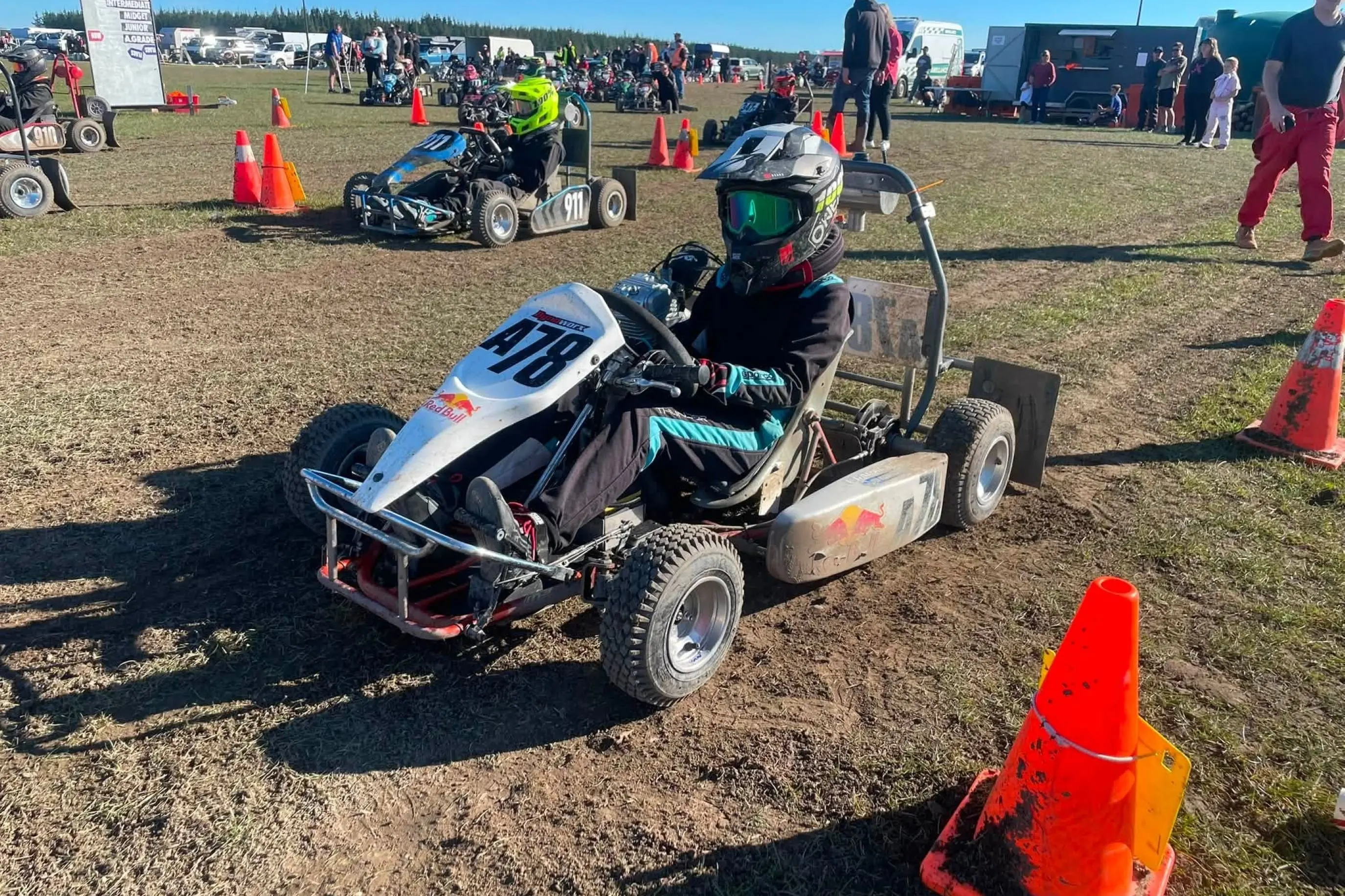 Emma Gallagher (car 78) racing in the Christchurch Grass Kart Clubs winter series.  Photo: Emma Gallagher Motorsport Facebook page