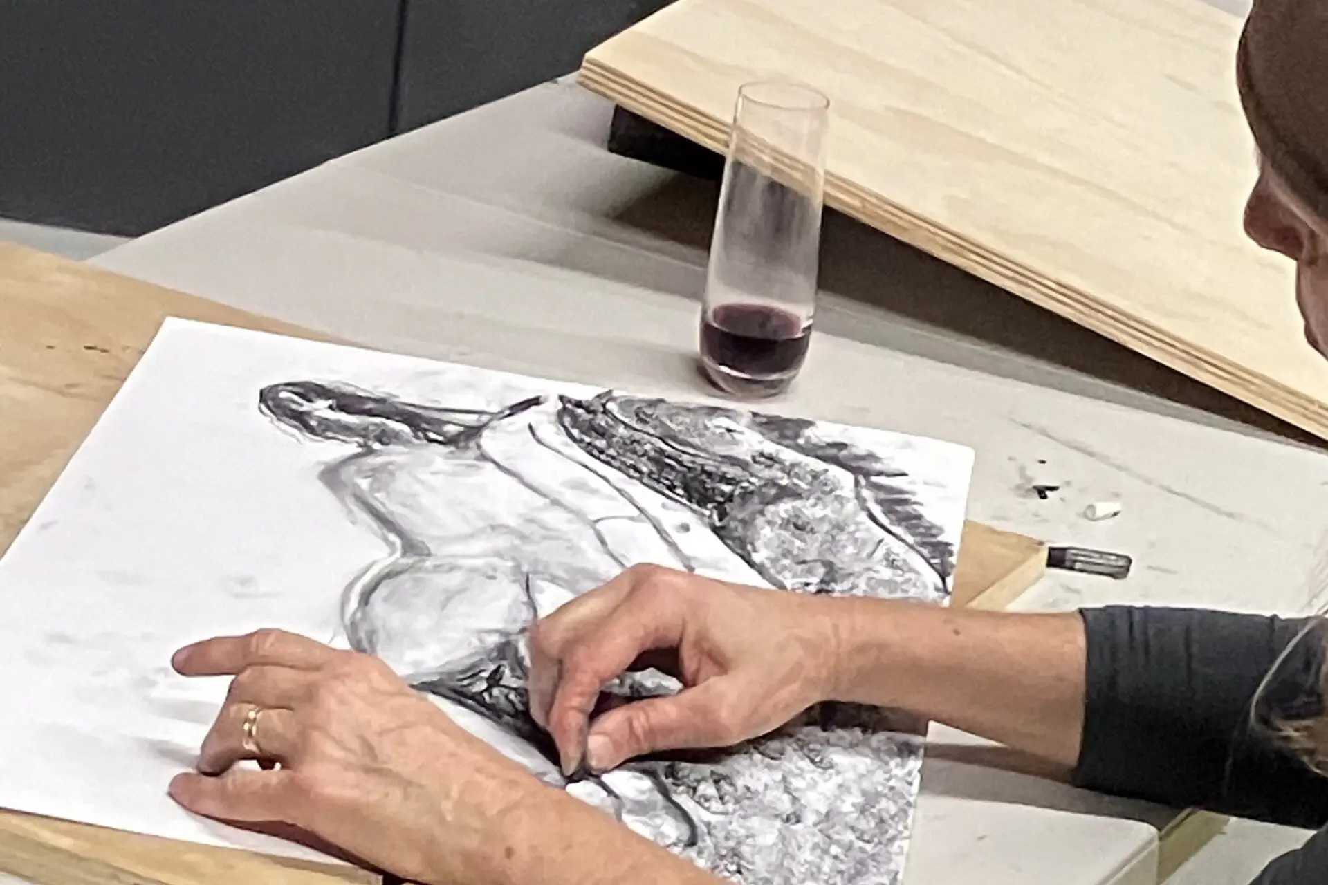An artist assesses their work during the first of Lawrence Creative Art\\u2019s new life-drawing sessions last week. Photo: Supplied