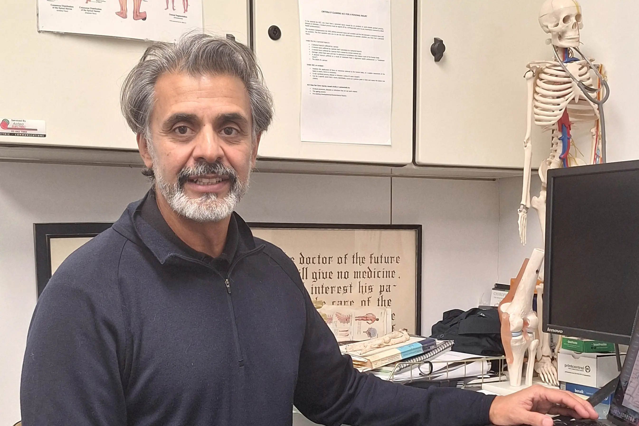 Back on the job: Chiropractor Neki Patel at his new clinic in Five Mile. Photo: Guy Williams