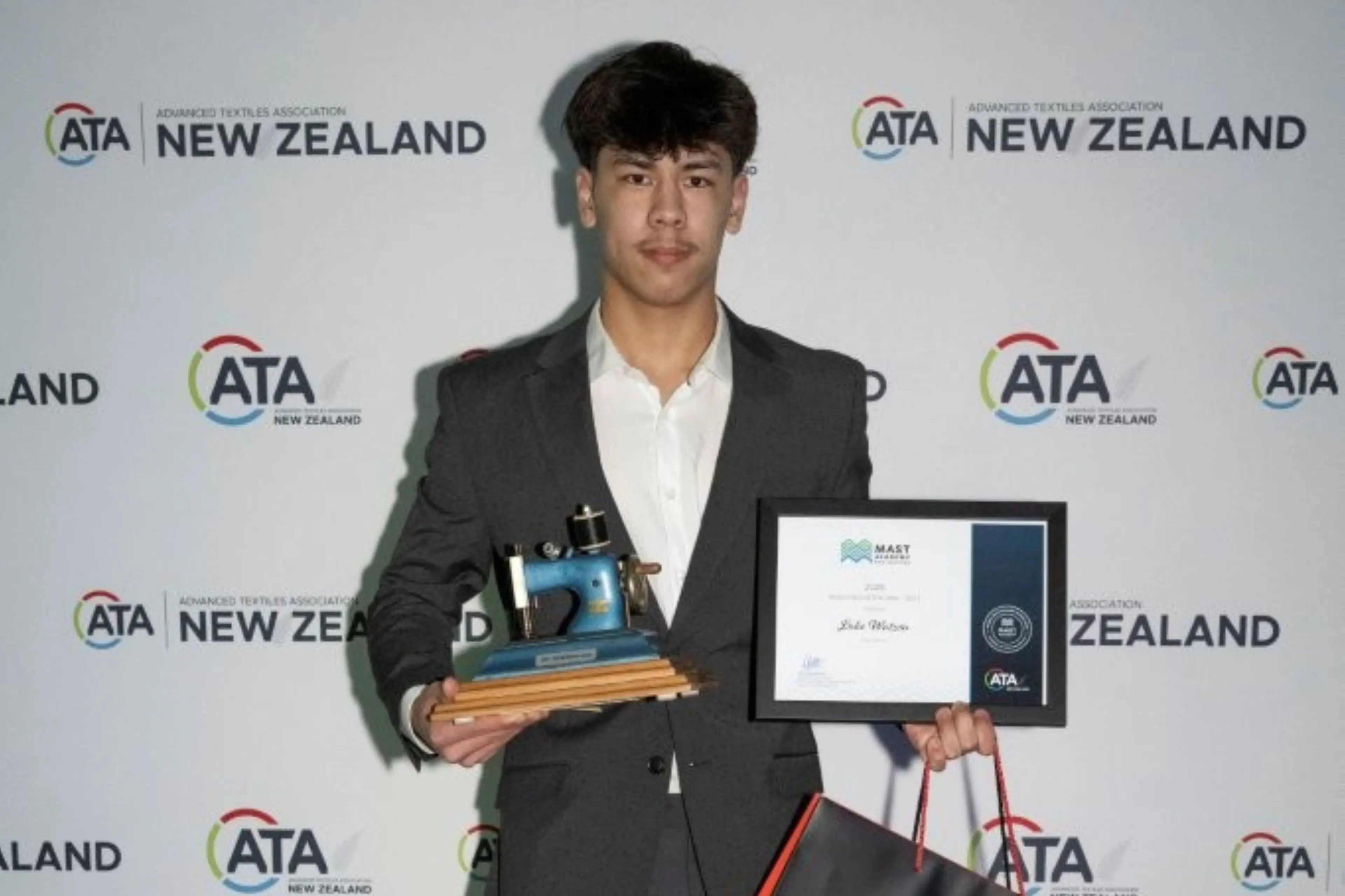 Textile apprentice Luke Watson of Ashburton has won the overall industrial textile fabrication apprentice of the year title at the Advanced Textile Association New Zealand conference at its awards for excellence gala dinner in Rotorua. Photo: Supplied
