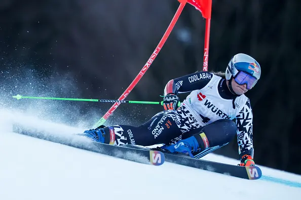 Sharing insights: Queenstown ski racer Alice Robinson competes in the giant slalom in Slovenia in January. Photo: Getty Images