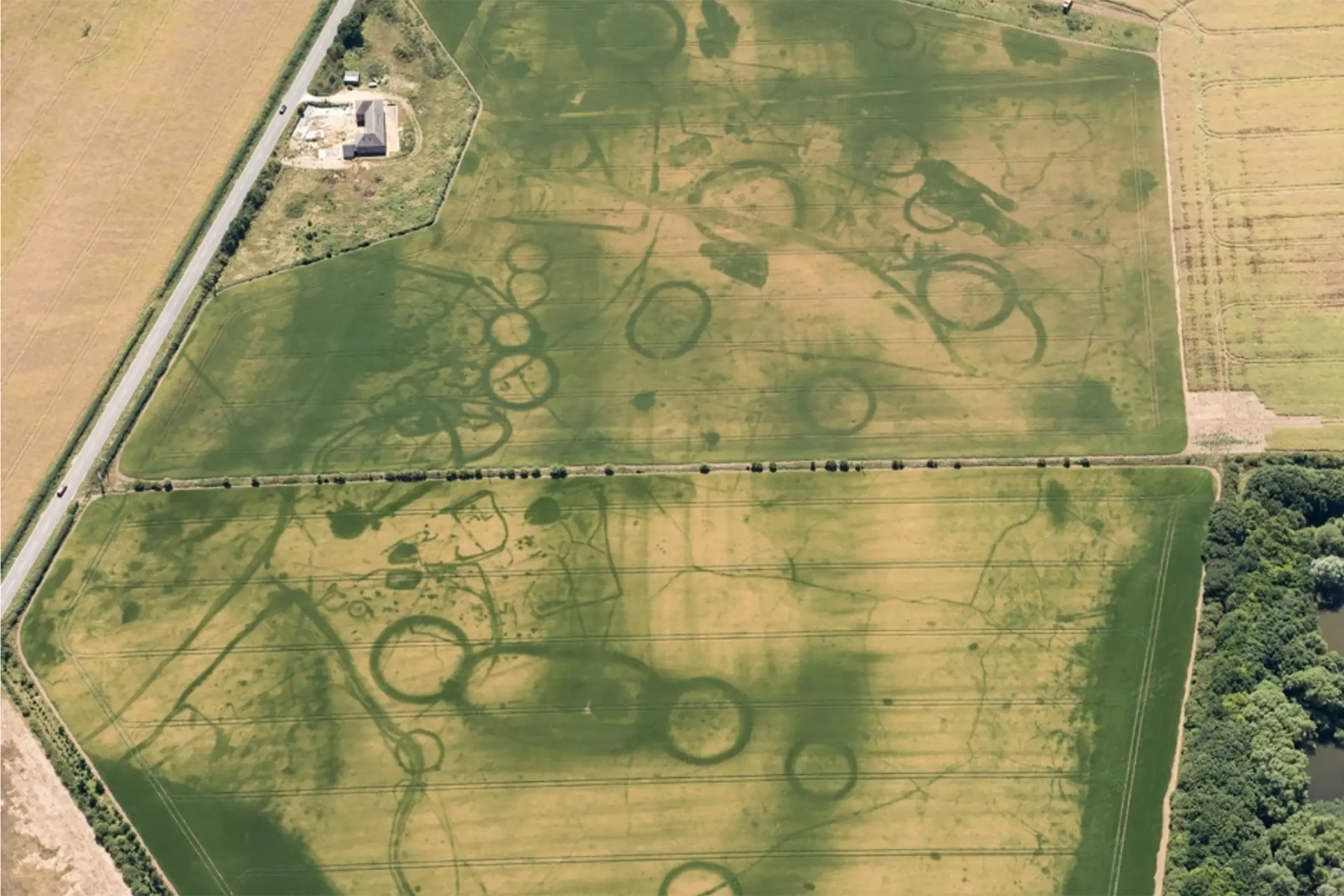 A prehistoric cemetery at Eynsham has come to light as a result of a dry summer revealing crop marks. Photo: Supplied