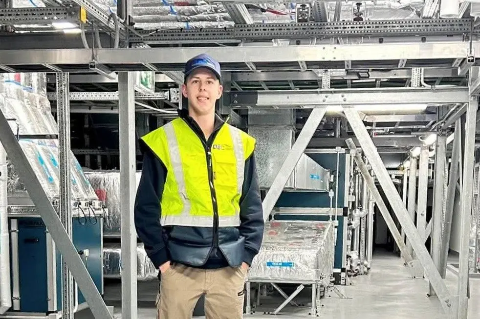 Dunedin HVAC apprentice Dylan Allum, behind the scenes at the new Dunedin Hospital outpatients building where he has been working. Photo: Supplied