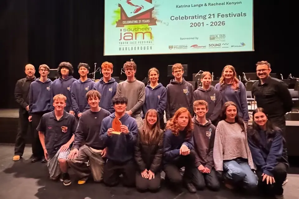 And all that jazz: Wakatipu High School jazz musicians pictured at the recent Southern Jam Youth Festival in Blenheim. Photo: Supplied