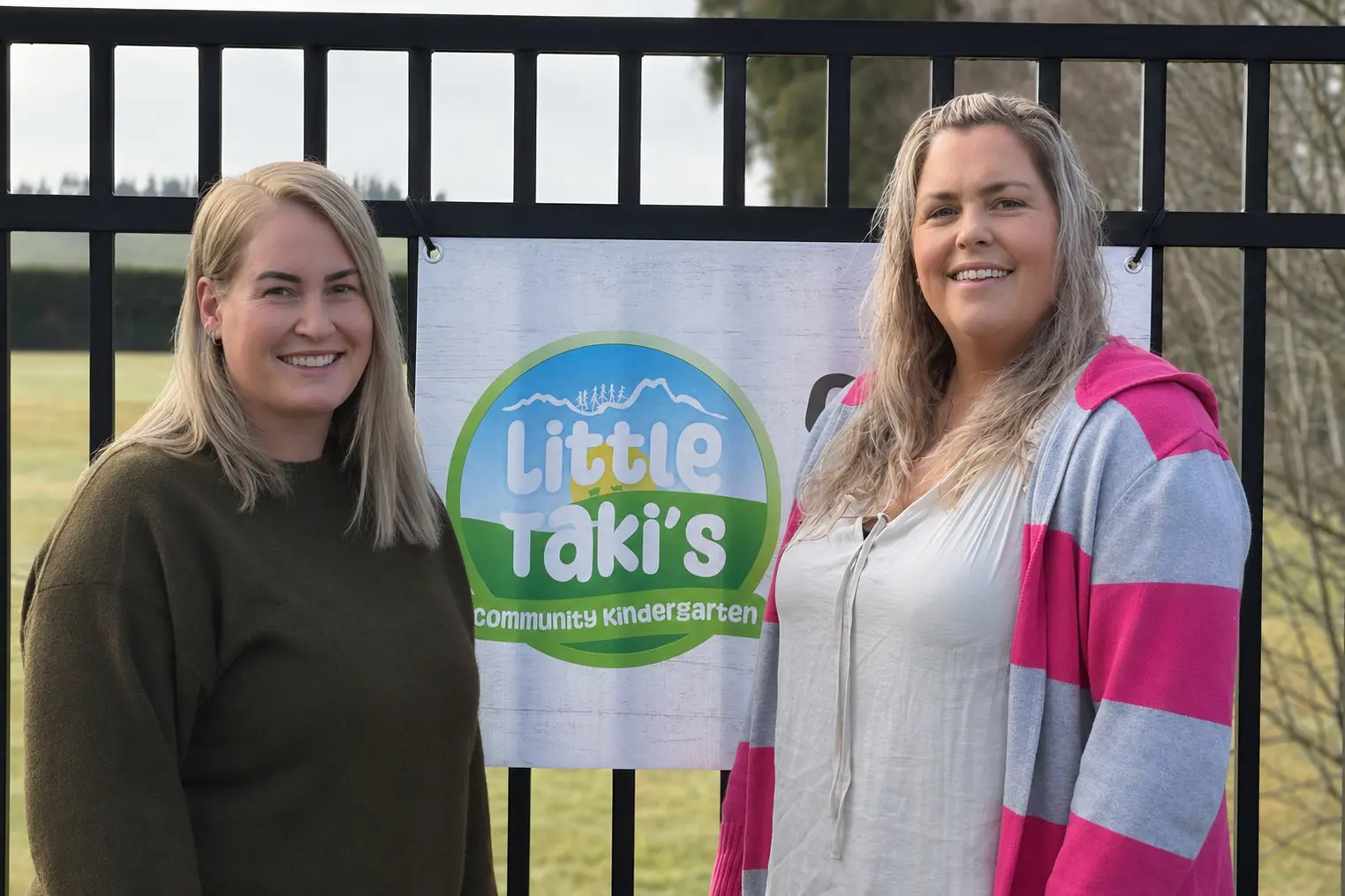 Little Taki\\'s Community Kindergarten owners Sarah O\\'Connell (left) and Manuela Hogg are preparing documentation for a new early childcare centre which will be located behind them in the grounds of the Takitimu Primary School. Photo: Supplied