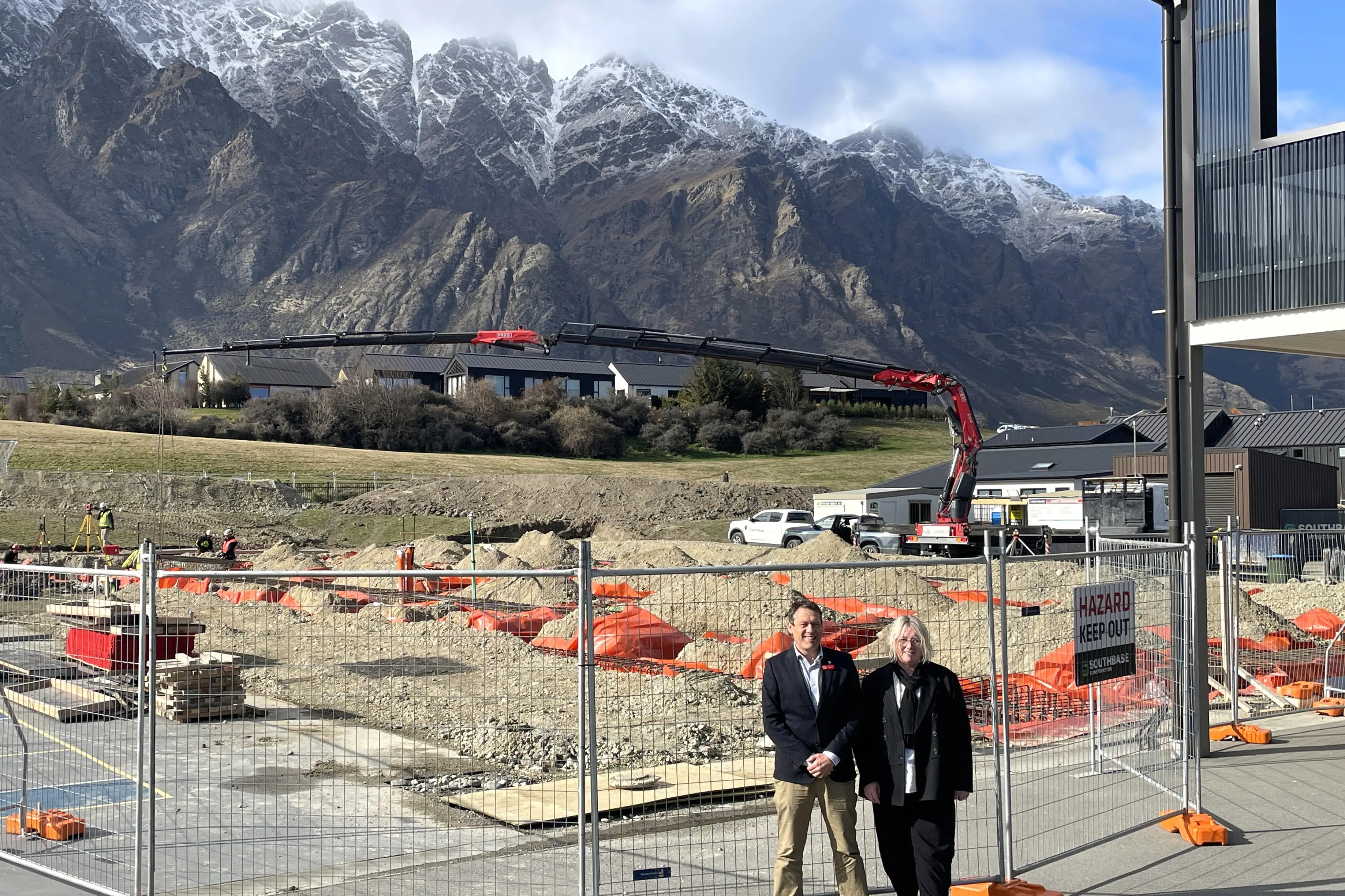 Going up: Te Kura Whakatipu o Kawarau principal Tania McNamara and deputy principal Cam Beer by the school\\u2019s under-construction classroom block.