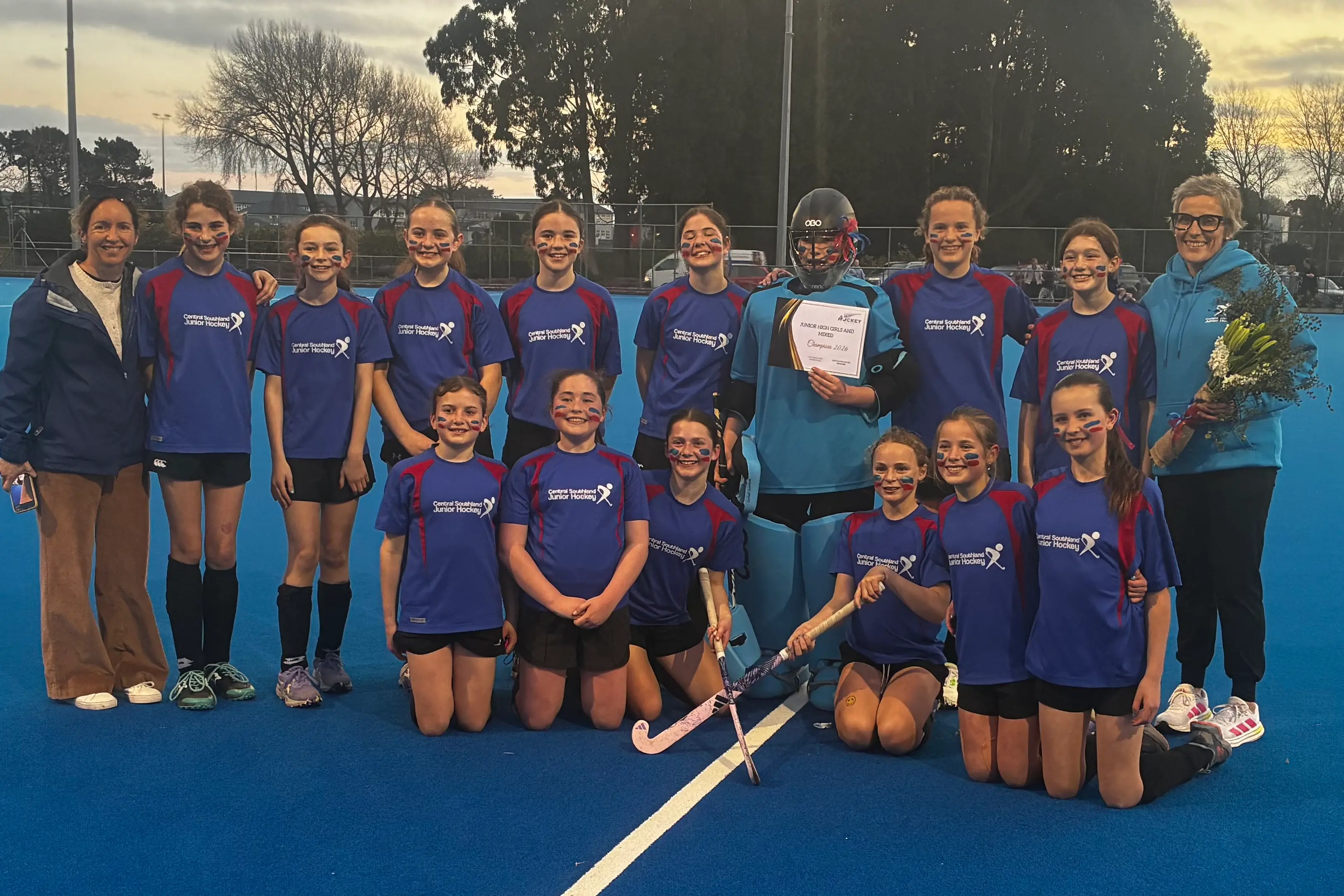 The Central Southland Junior Hockey Club year 7-8 team have won the Hockey Southland junior high girls\\' competition. Photo: Supplied