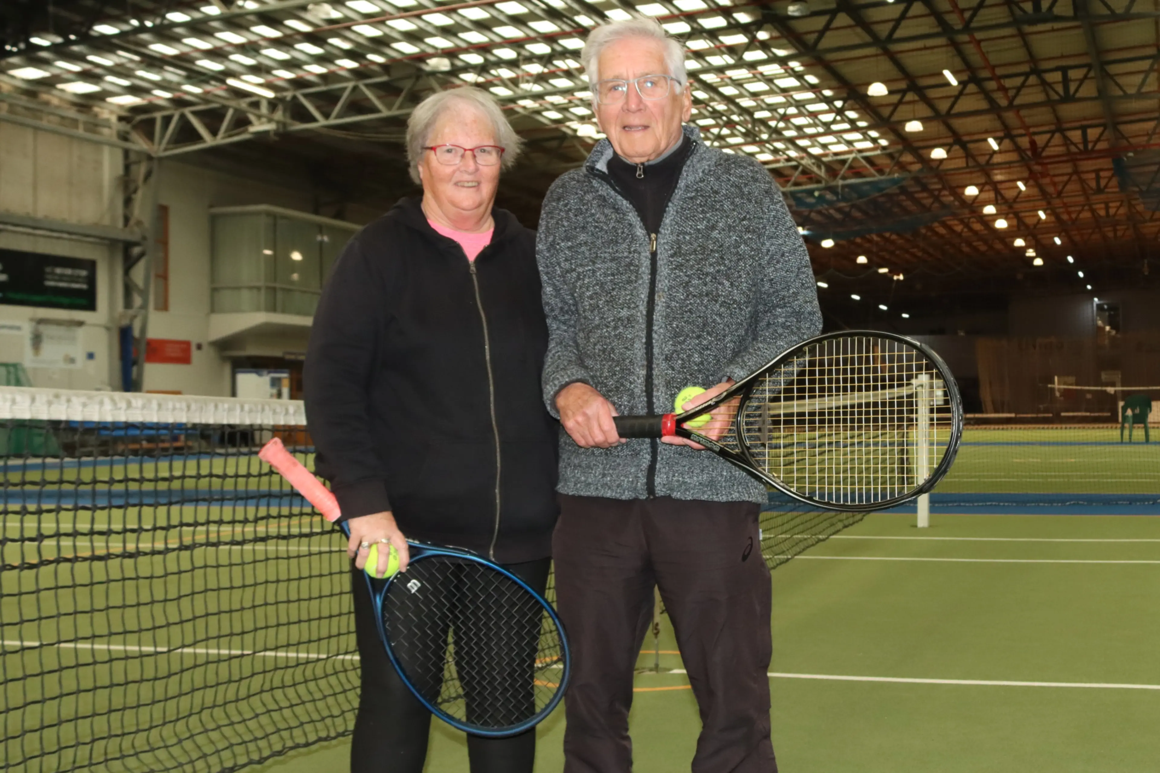 Tennis players Denise Colston and Ian Moore are looking forward to greeting fellow competitors as the Super Seniors 55+ Tennis Tournament returns to the Edgar Centre next week. Photo: Sam Henderson