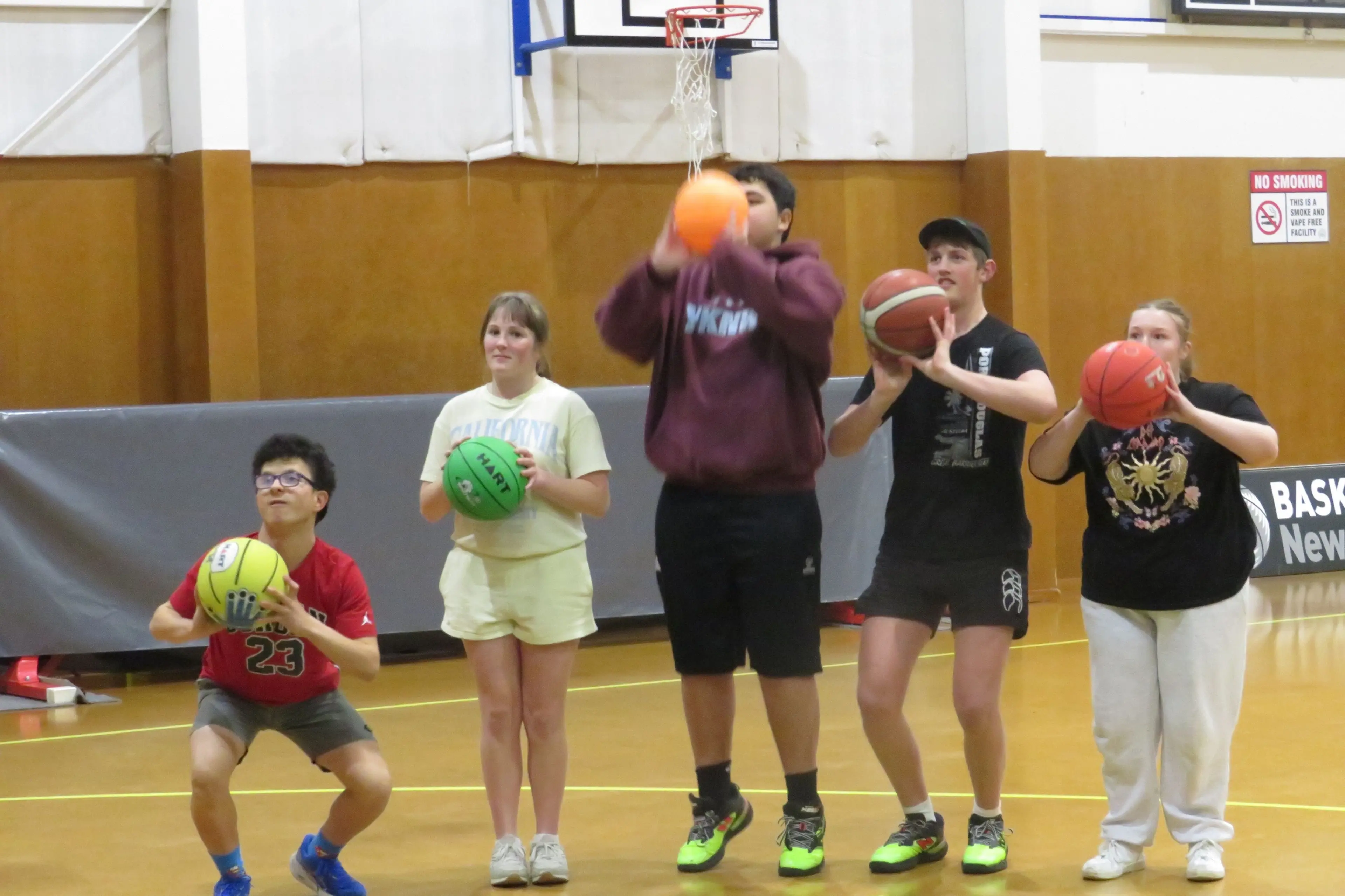 Inclusive basketballers, from left, Vinnie Whitcombe, Alicia Roberts, Cruze Edwards, Lewis Tait and Chelsea Cheeseman. PHOTO TONI WILLIAMS