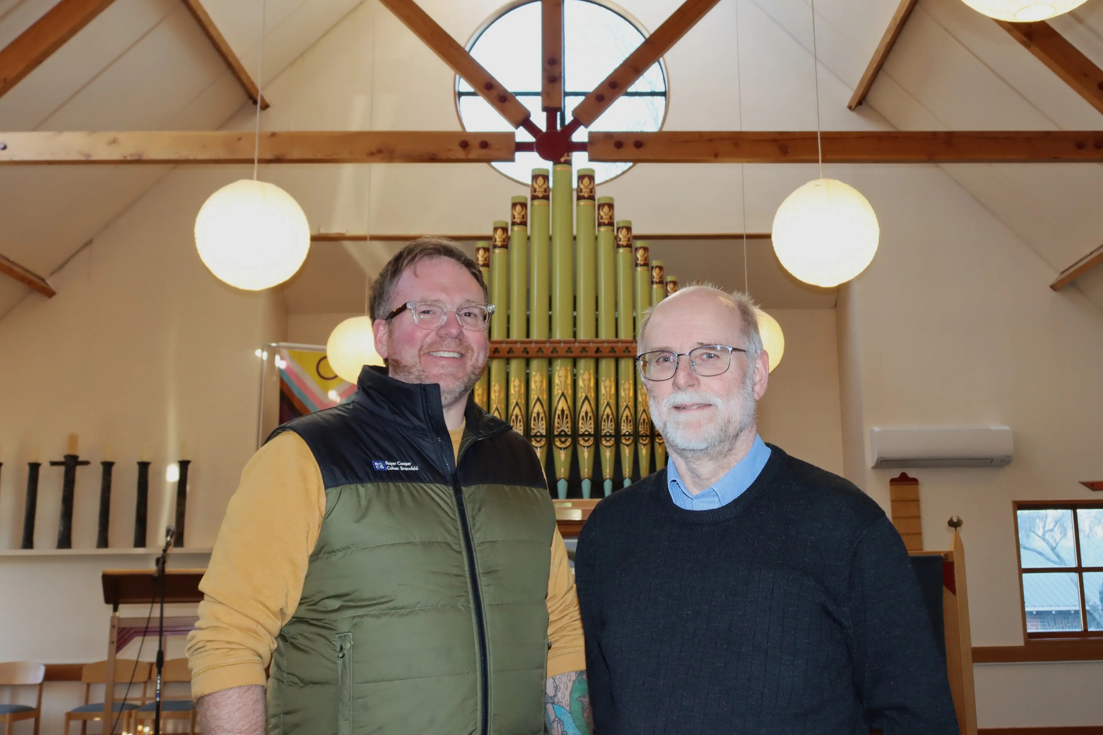 Looking forward to welcoming all to a celebration of past, present and future are Mornington Methodist Church minister Rev Adam Baker (left) and congregation member Richard Cannon. Photo: Sam Henderson