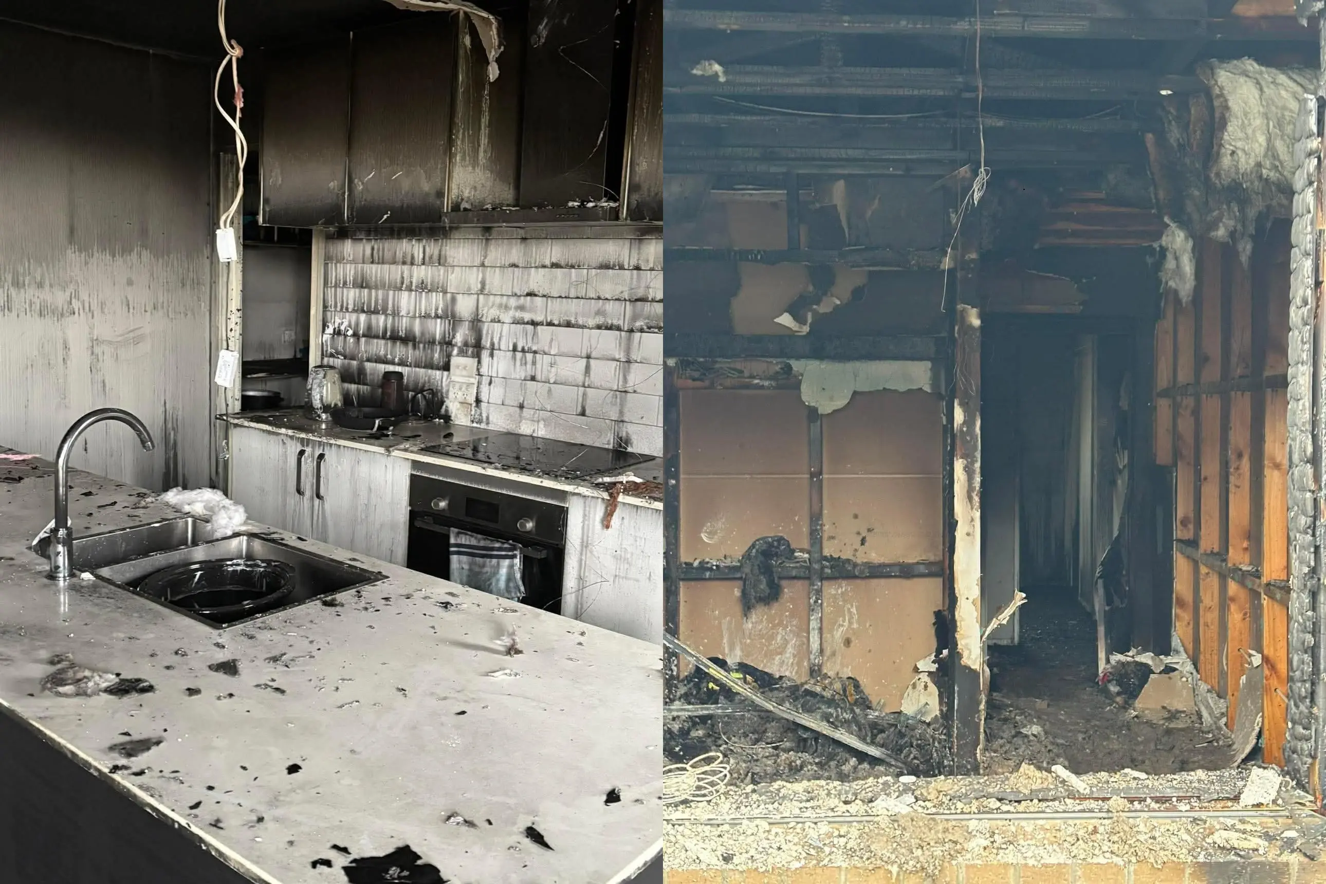 The aftermath of a fire caused by a damaged phone being wirelessly charged gutted the inside of a Rolleston house. Photos: Givealittle