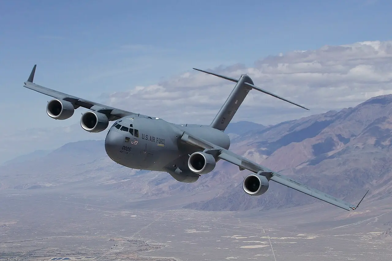 C-17 Globemaster left Christchurch Airport about 9am on Tuesday and landed back at the airport at 11.29am. Photo: Fileimage / US Air Force