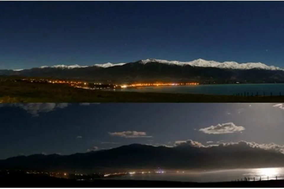Before and after . . . Light pollution has been significantly reduced on Kaik\\u014Dura\\u2019s Beach Road, but bright white and unshielded lights on commercial buildings are now more visible. Photo: Supplied by Dr Larry Field, Kaik\\u014Dura Dark Sky Trust