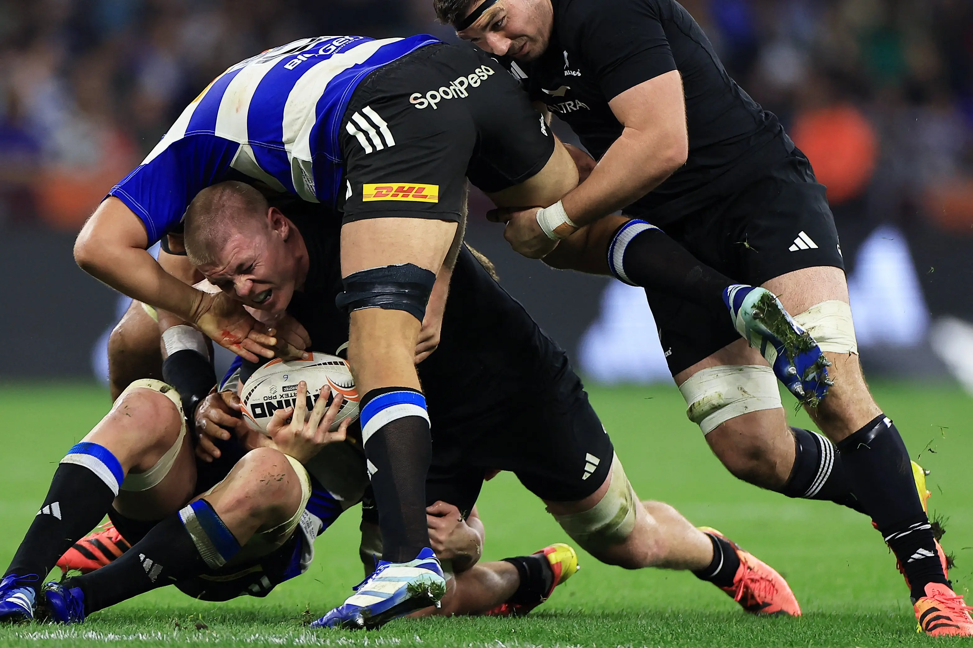 Anton Segner is in the thick of things during the All Blacks\\' tour opener against the Stormers. Photo: Reuters