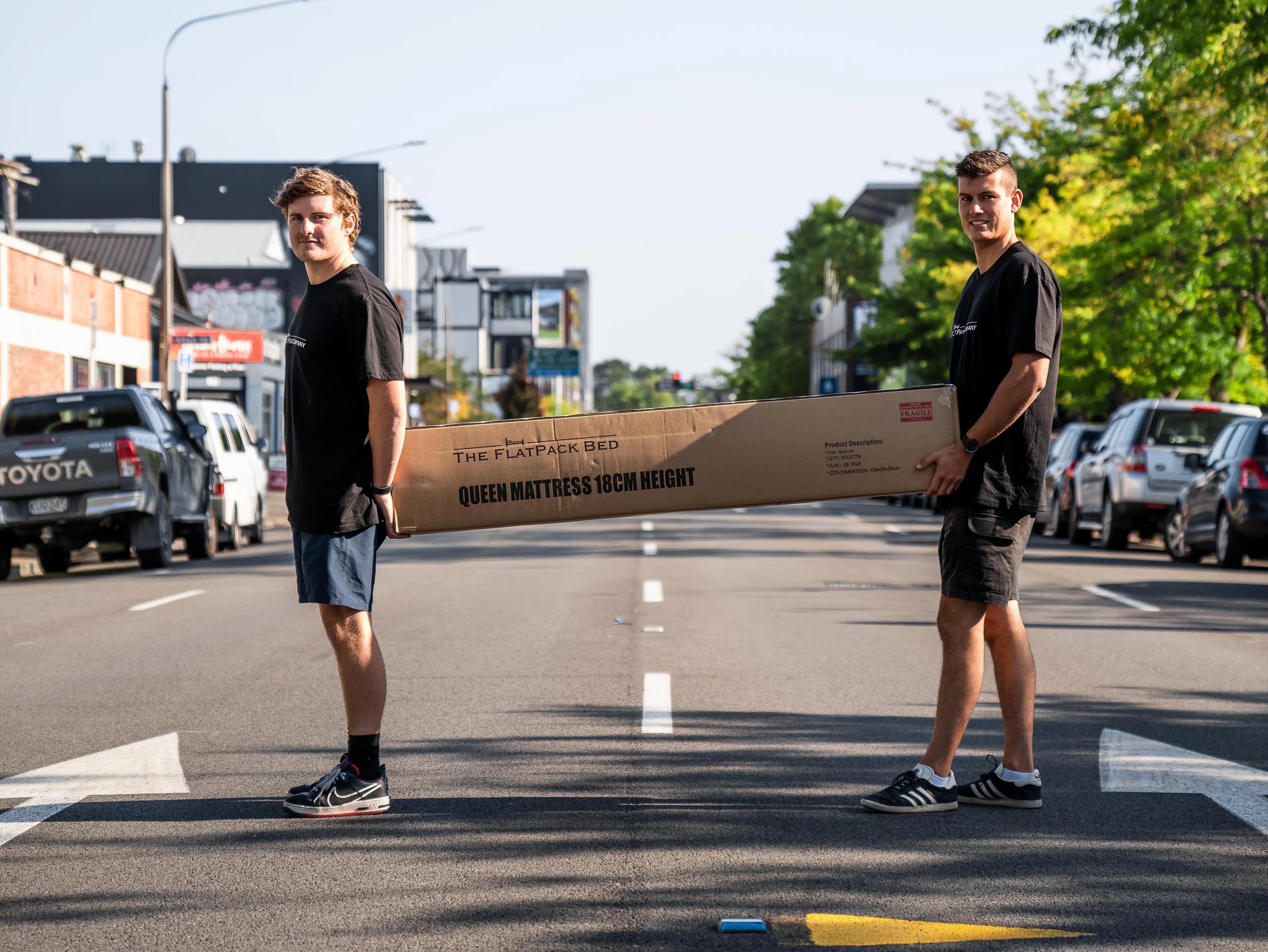 Angus Syme (left) and Cameron Leigh founded Flatpack Student Beds in 2019, when they were still University of Otago students. Photo: Supplied
