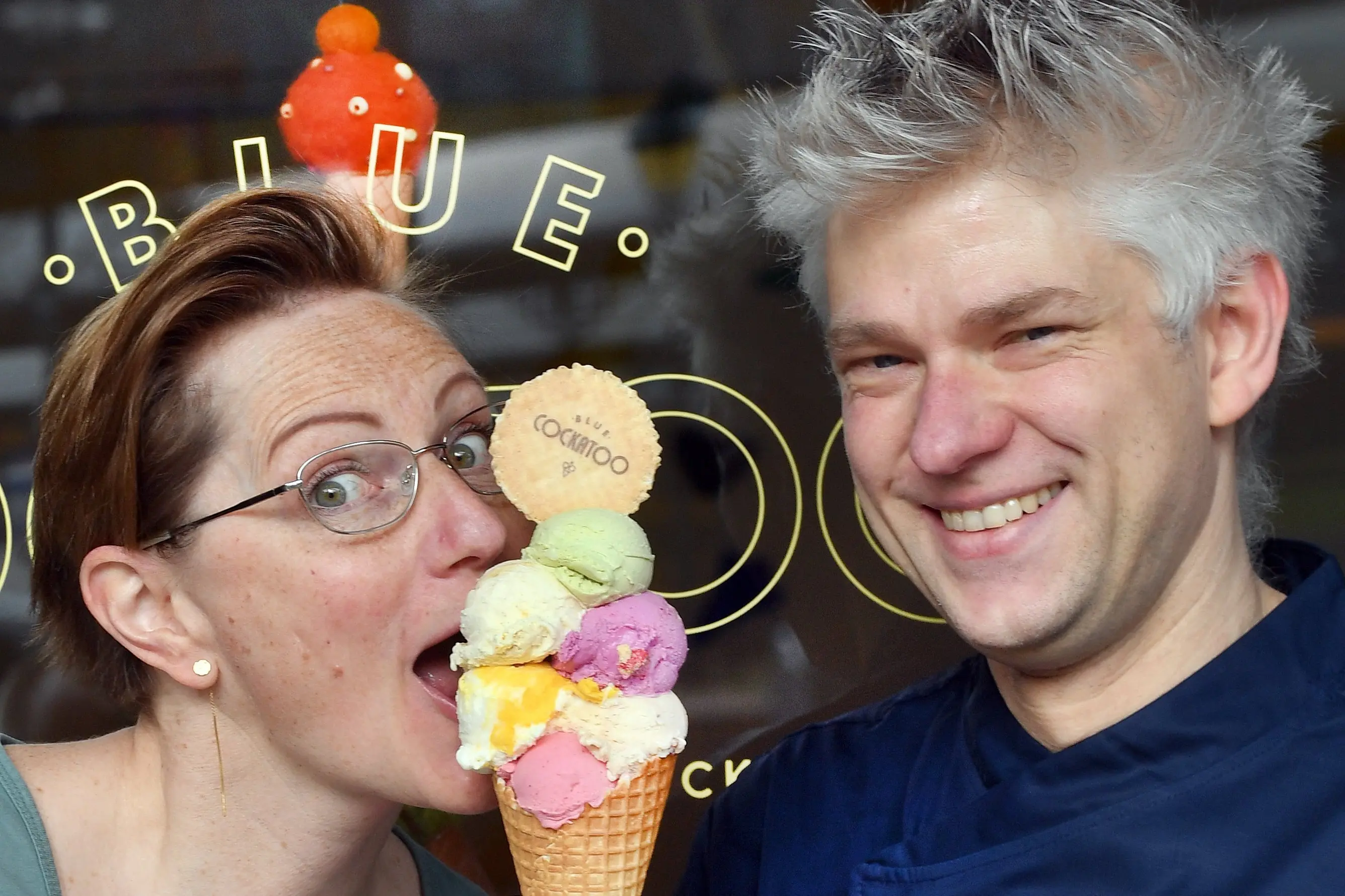 Blue Cockatoo Dessert Bar co-owners\\u00A0Melanie Hartmann and Hannes Bareiter sample the gelato flavours that won them six awards at the\\u00A02026 New Zealand Ice Cream and Gelato Awards. Photo: Stephen Jaquiery