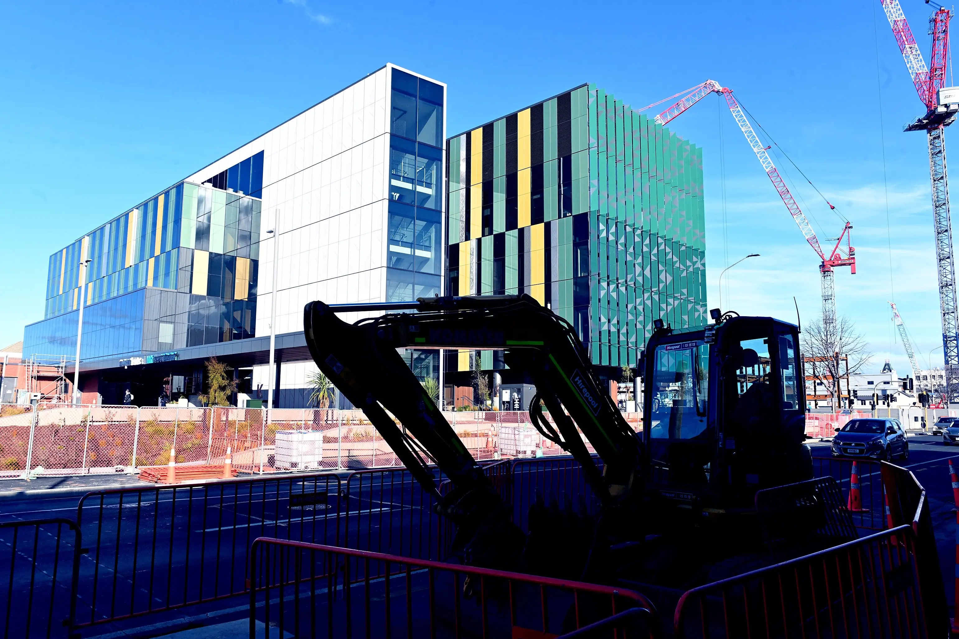 A digger at the site of a new traffic light-controlled crossing at the new Dunedin hospital outpatients building in Cumberland St. Photo: Linda Robertson