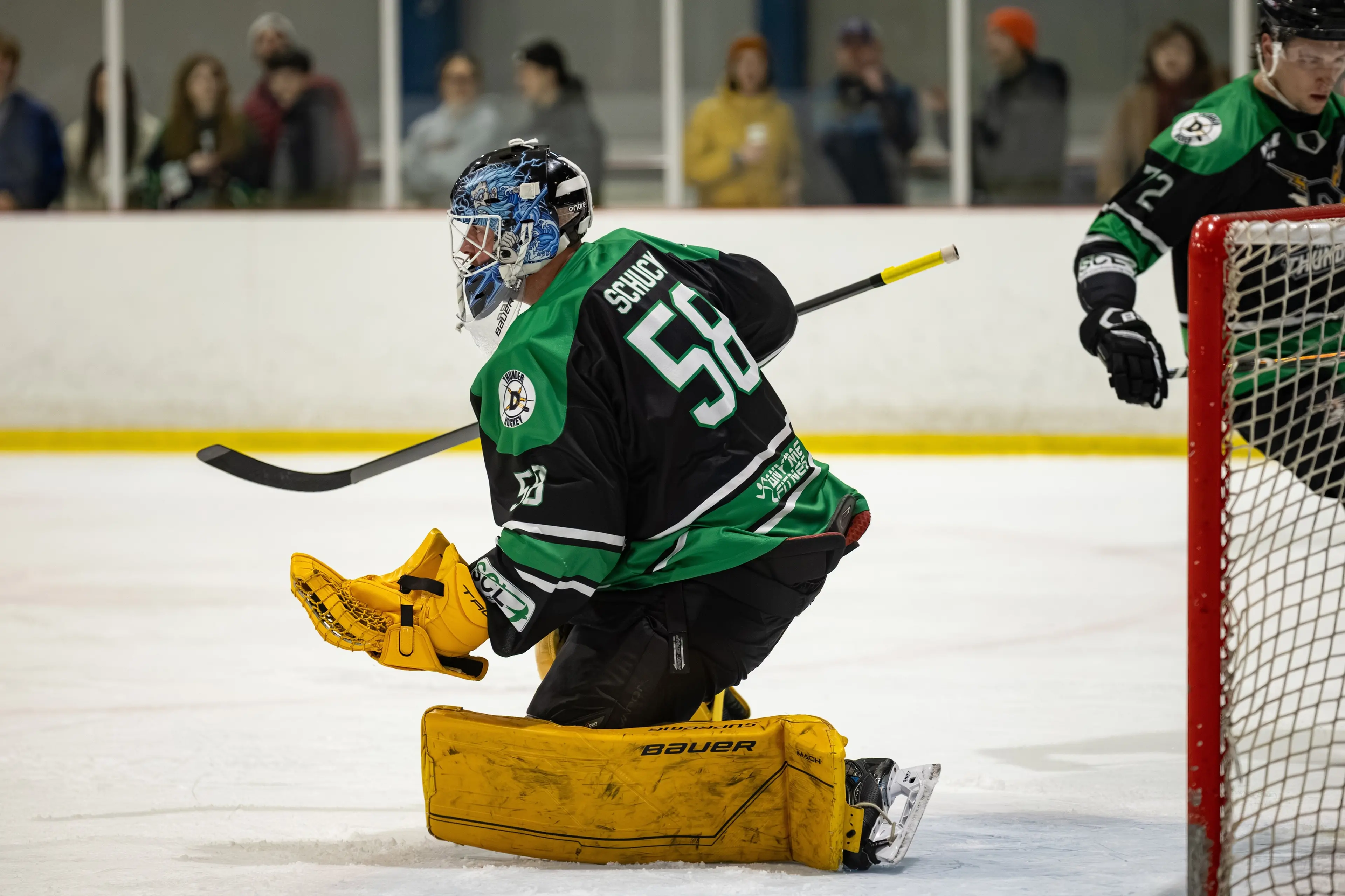 Goalkeeper Toby Shuck between the pipes for the Dunedin Thunder. PHOTO:  KEAPHOTOS