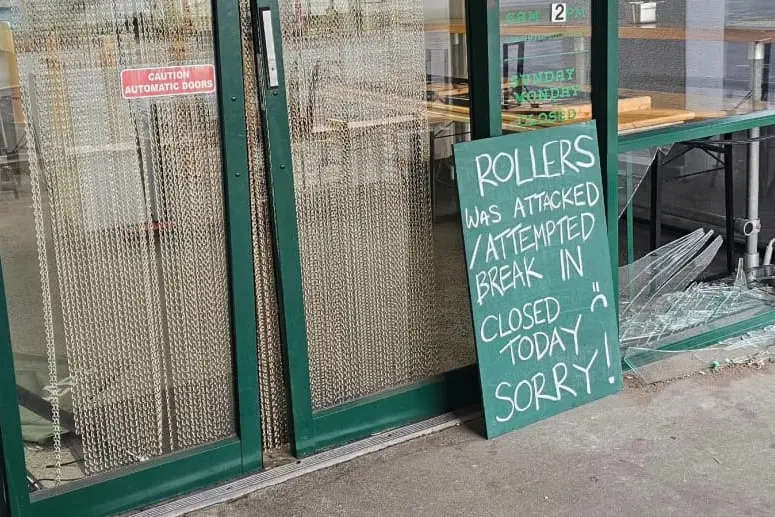 The aftermath of an attempted break-in at Rollers Bakery, Auckland. Photo: Rollers / supplied