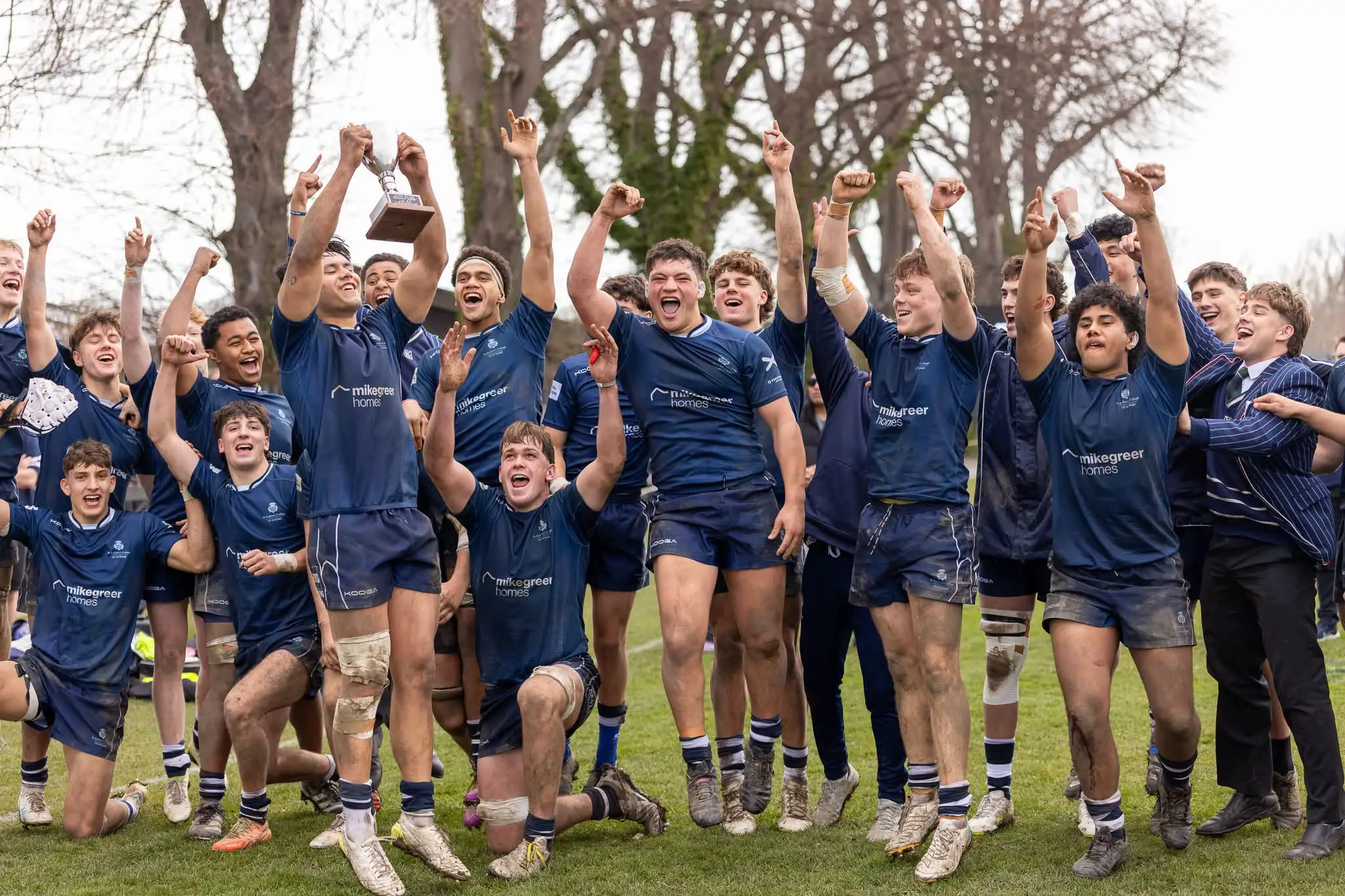 St Andrew\\'s players celebrate victory over Southland Boys\\' in the South Island secondary schoolboys final. Photo: Sue Oxley