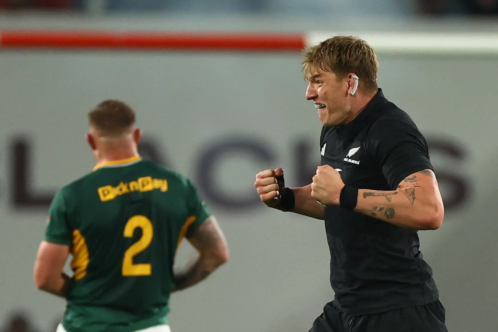 Rugby Union - New Zealand tour of South Africa - South Africa v New Zealand - Ellis Park Stadium, Johannesburg, South Africa - August 22, 2026 \\nNew Zealand\\'s Fabian Holland celebrates after the match REUTERS/Siphiwe Sibeko