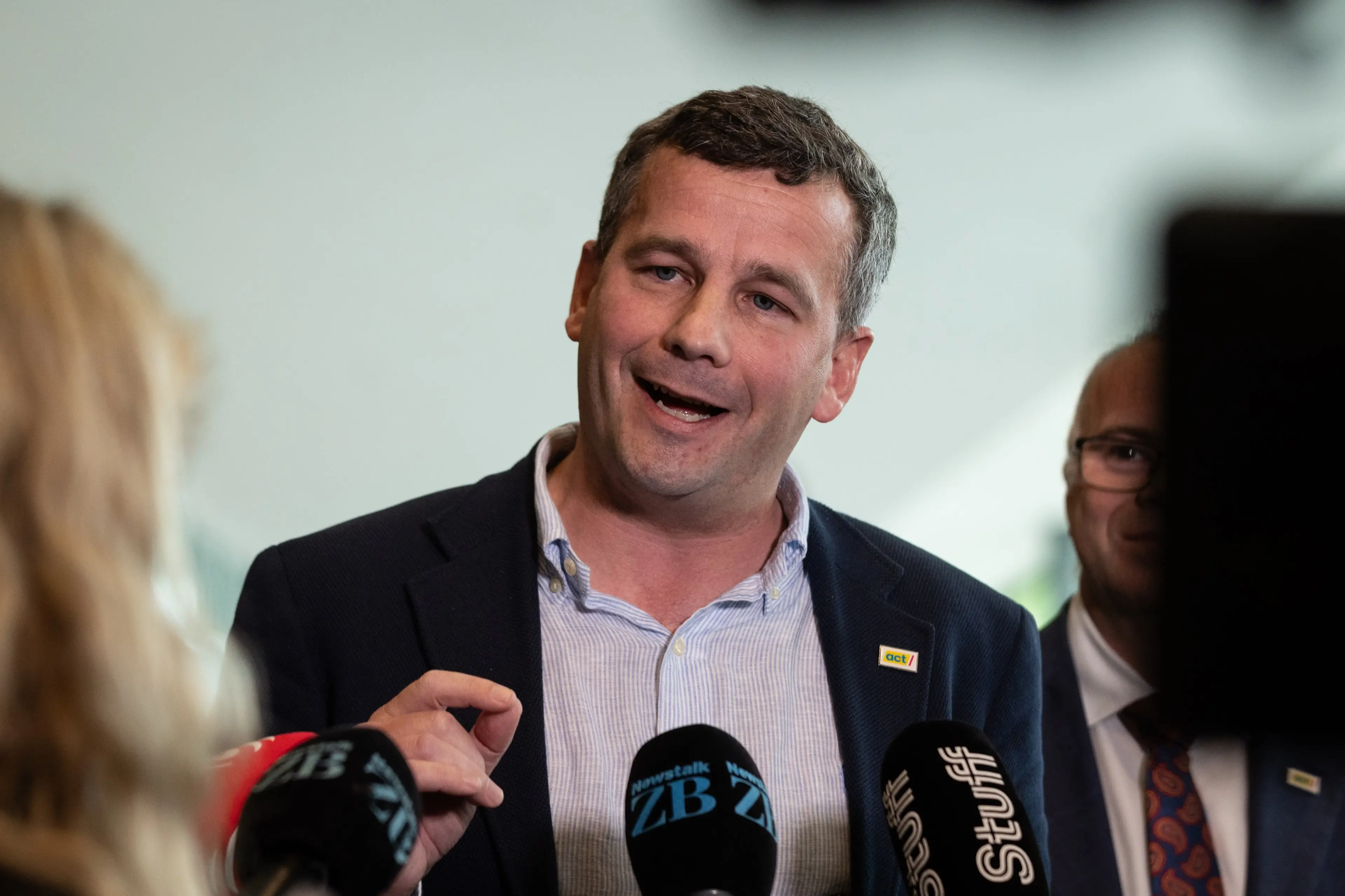 ACT Party leader David Seymour speaks to media at the Business Canterbury election conference. Photo: RNZ / Nathan McKinnon