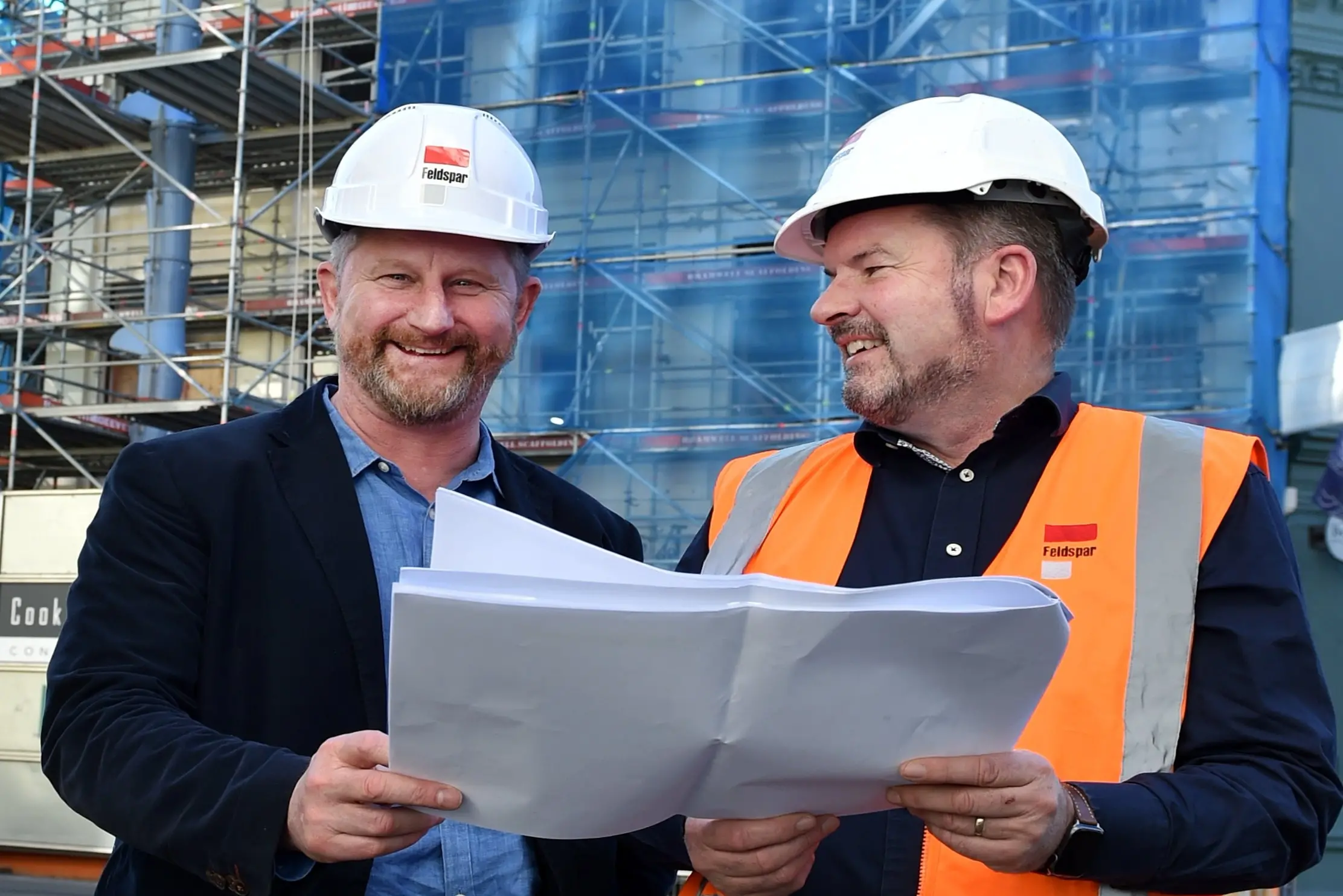 Feldspar directors Joff Riley (left) and David Booth at the site of the company\\'s redevelopment of the former McVickar\\'s Building at 470 Moray Pl. Photo: Peter McIntosh