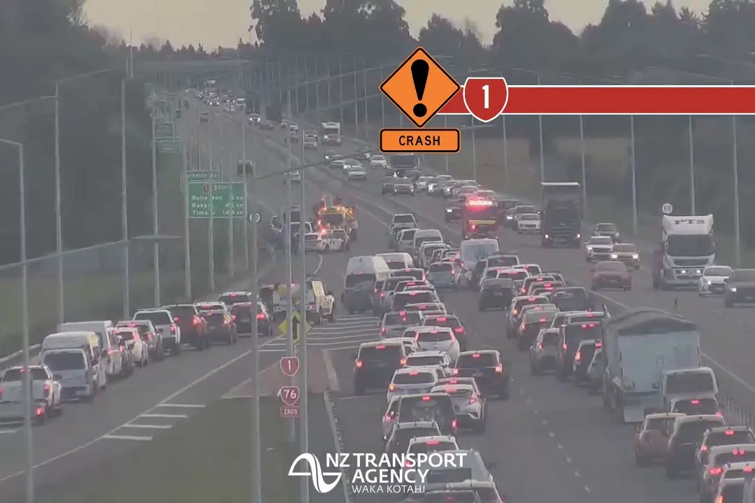 At 3.51pm on Monday, road users were still advised to expect delays due to the crash on SH1 near the SH76 Interchange. Photo: NZTA