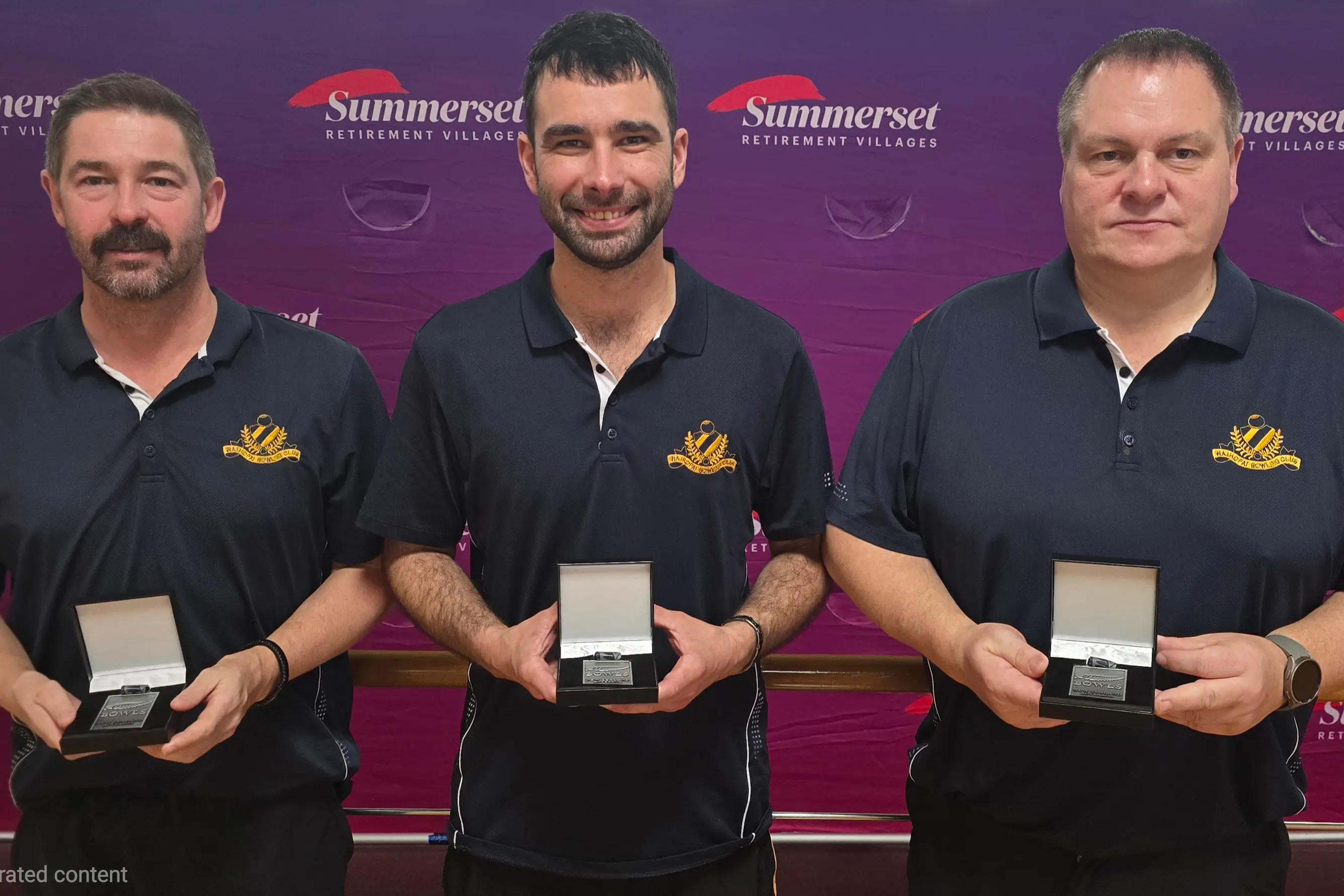 Waihopai Bowling Club players (from left) Craig Tinker, Sheldon Bagrie-Howley and Craig Merrilees have finished runnersup to the Stoke club in Bowls New Zealand\\'s champion of champion men\\'s triples competition. Photo: Bowls NZ