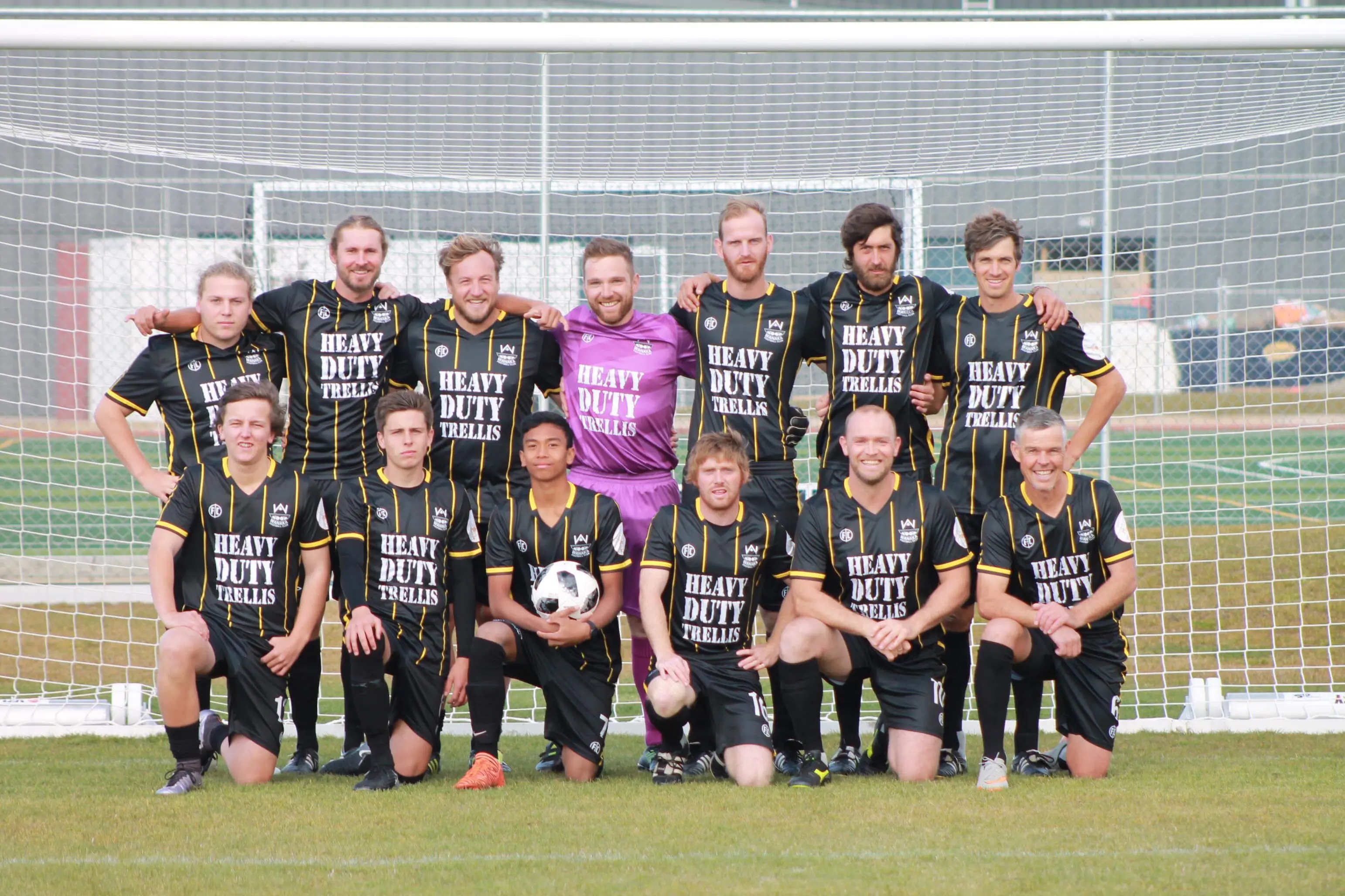 Thomas van Hees (back row, third from right) and Alan Carmichael (front row, second from right) in a Wanaka FC team photo from 2018. The pair will play their final games for Wanaka FC this Sunday. Photo: Supplied