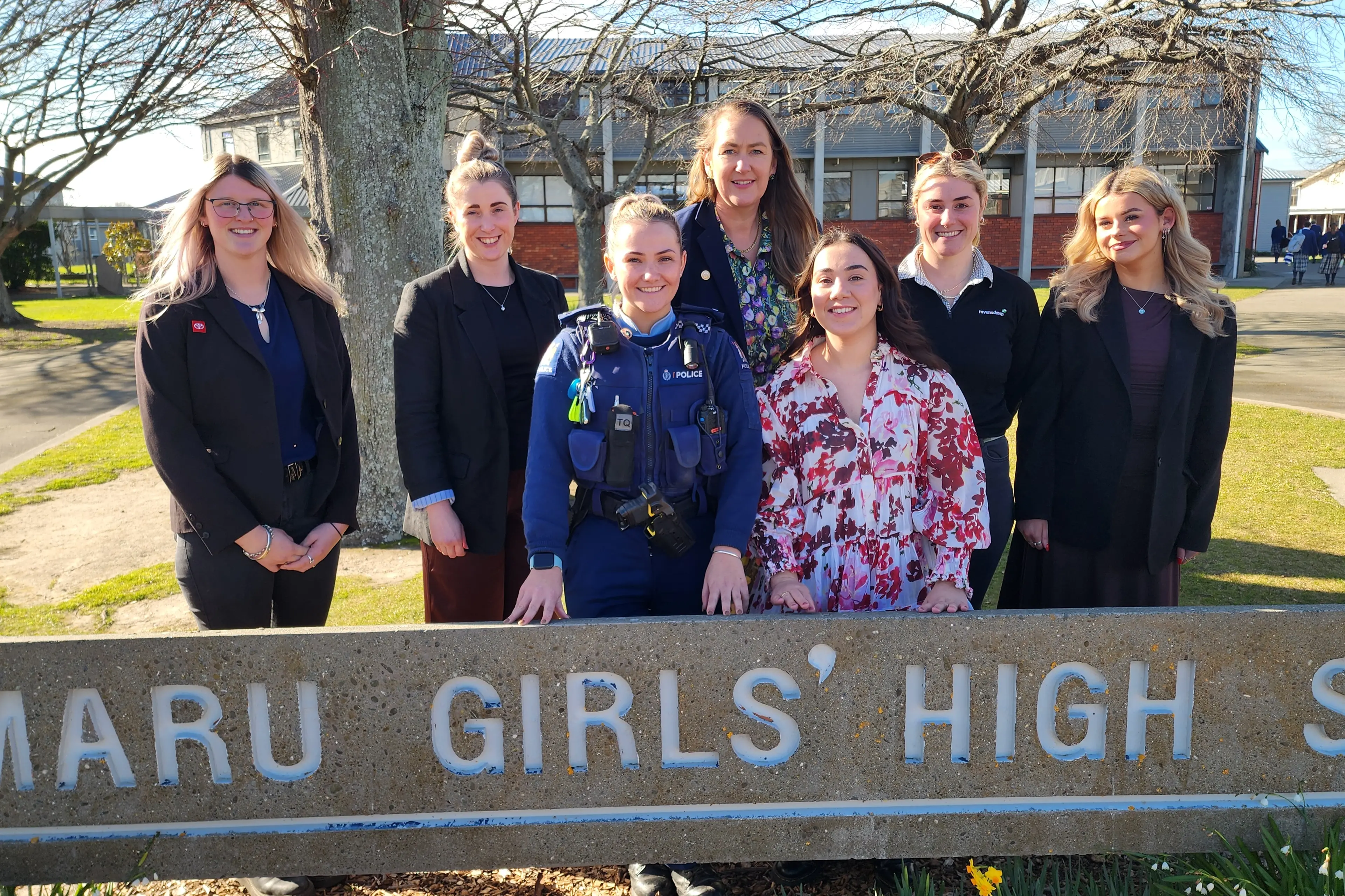 Coming together for the mana w\\u0101hine panel at Timaru Girls\\' High School are (from left) South Canterbury Toyota service advisor Macy Gallagher, Parr & Co executive assistant Kelsey Stewart, police constable Courtney Bates, TGHS alumni and community co-ordinator Roselyn Fauth, KPMG adviser Anastasia Andrianakis, Ravensdown agri manager Sophie Kemp and Gresson, Dorman & Co lawyer Bella Shillito. Photo: supplied