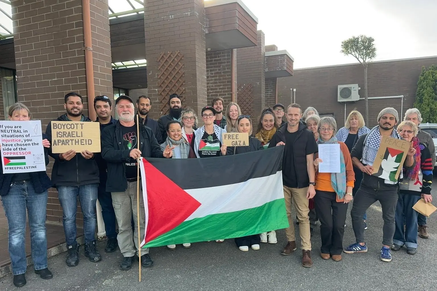 Members of Palestine Solidarity Network Aotearoa pictured outside Environment Southland last year. Credit: Supplied.