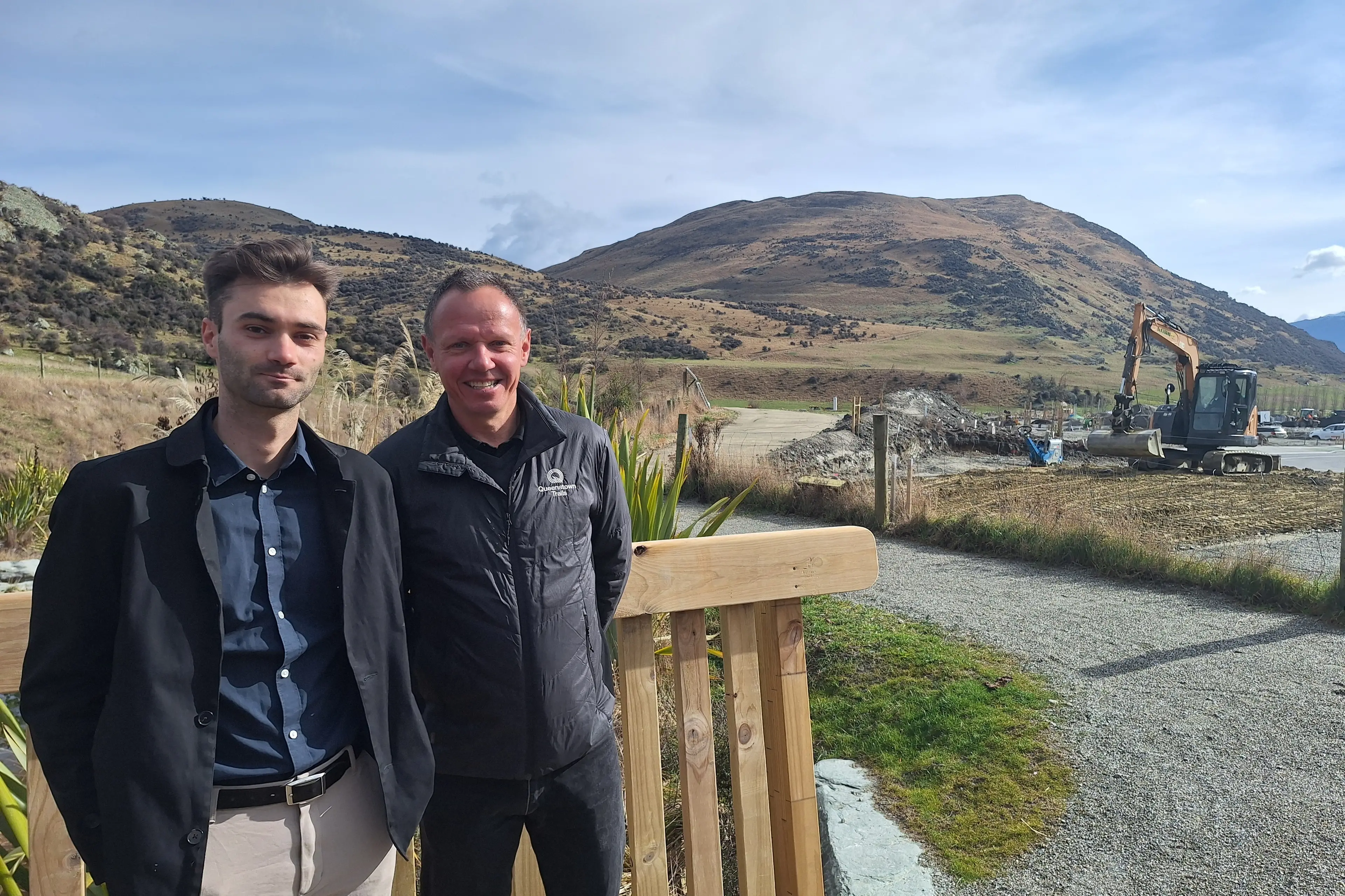 Trail blazers: Queenstown Trail Trust CEO Mark \\u2018Willy\\u2019 Williams, right, and\\u00A0Woolbrae development manager James Kirkham on the first section of the under-construction Jack\\u2019s Point to Frankton cycle trail.