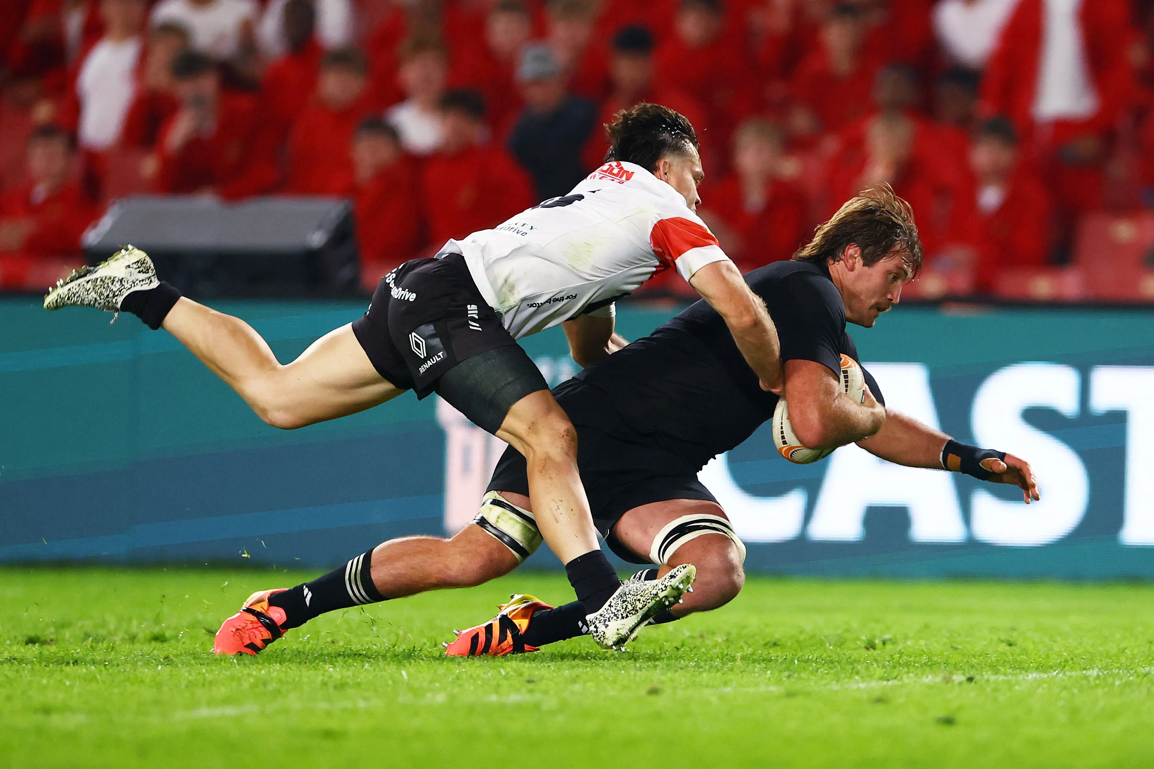 Ethan Blackadder scoring one of his two tries for the All Blacks at Ellis Park Stadium. Photo: Reuters