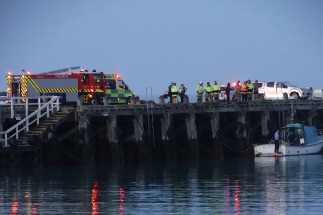 Emergency services were called to Holmes Wharf in Oamaru on Tuesday evening. Photo: Nic Duff