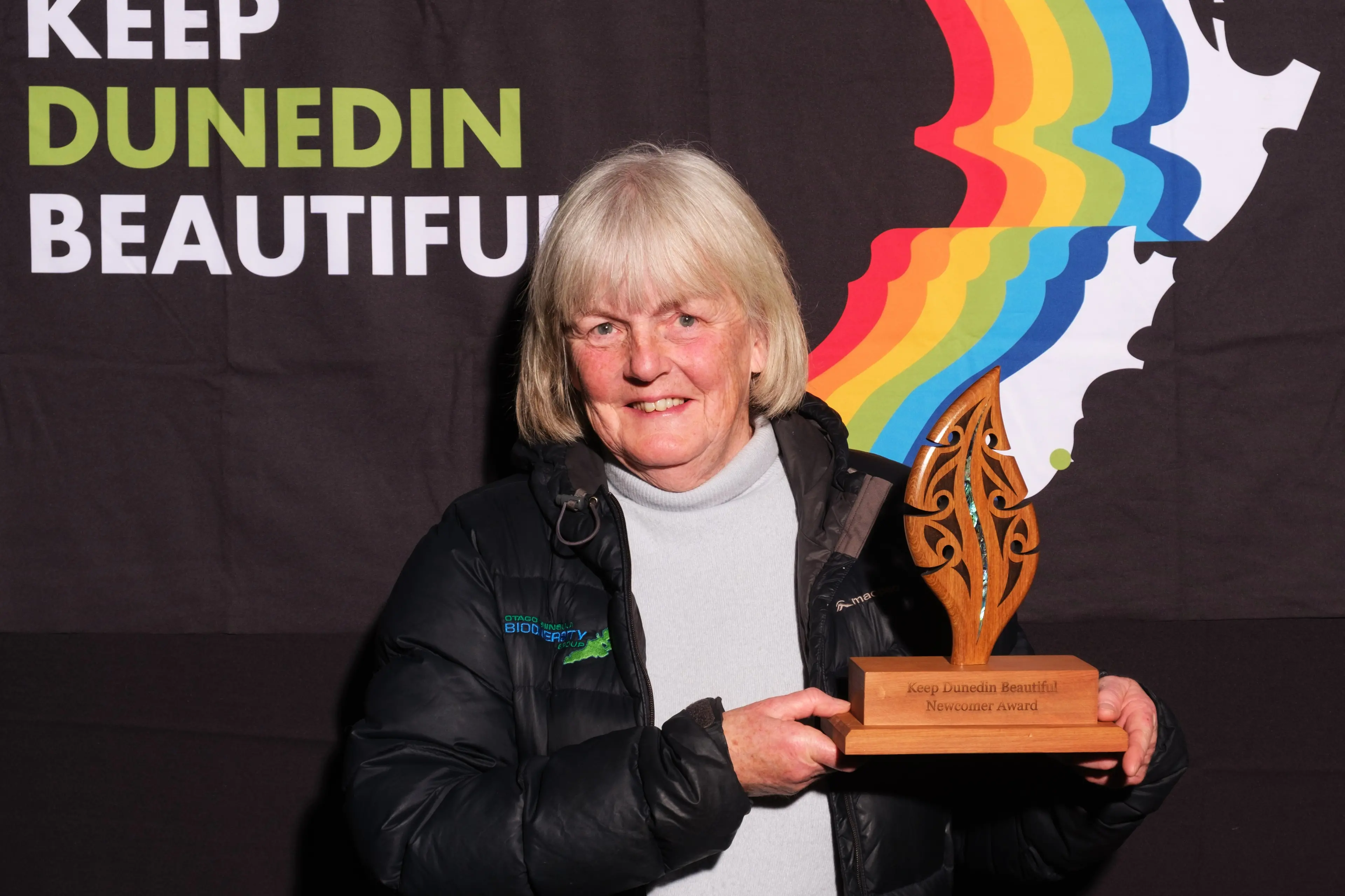 Fiona Morrison wins the Newcomer Special Award at the 2026 Keep Dunedin Beautiful Awards for conservation work on the Otago Peninsula. Photo: Trev Hill Photography