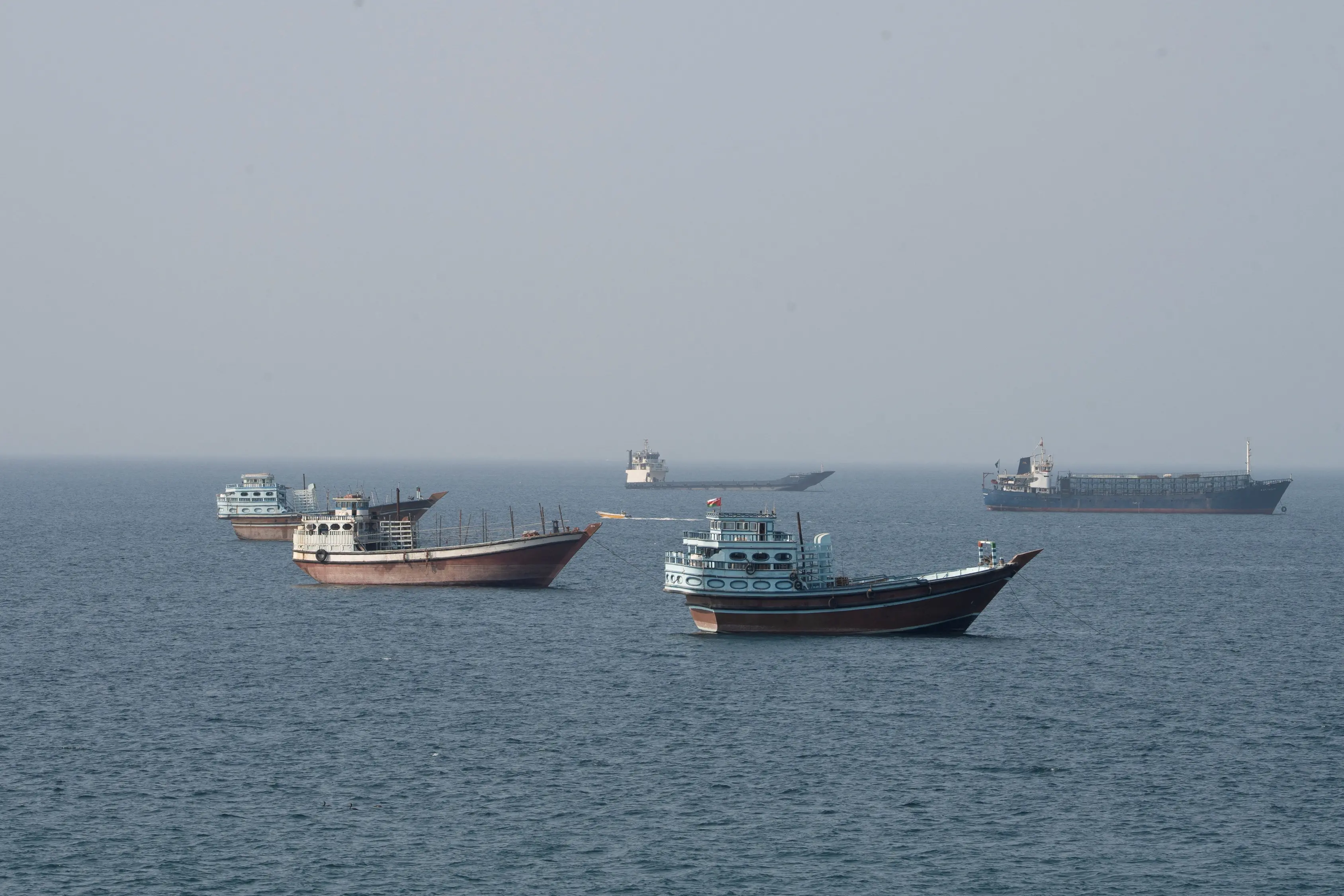 Vessels near the Strait of Hormuz, as seen from Musandam, Oman. Photo: Reuters