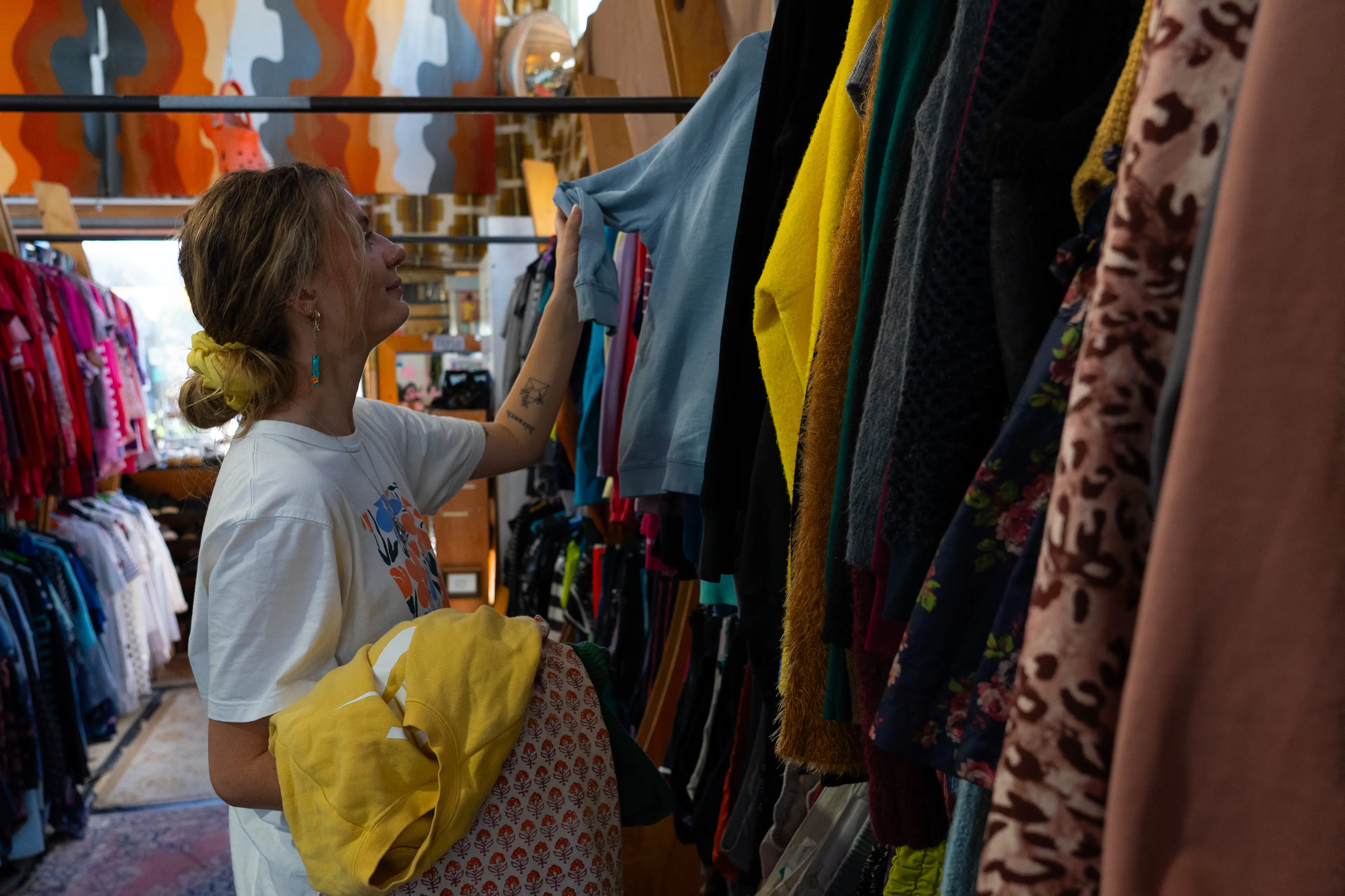 Catrin Aeron shops \"secondhand first\" at Wastebusters W\\u0101naka. Photo: Orla O\\'Muiri