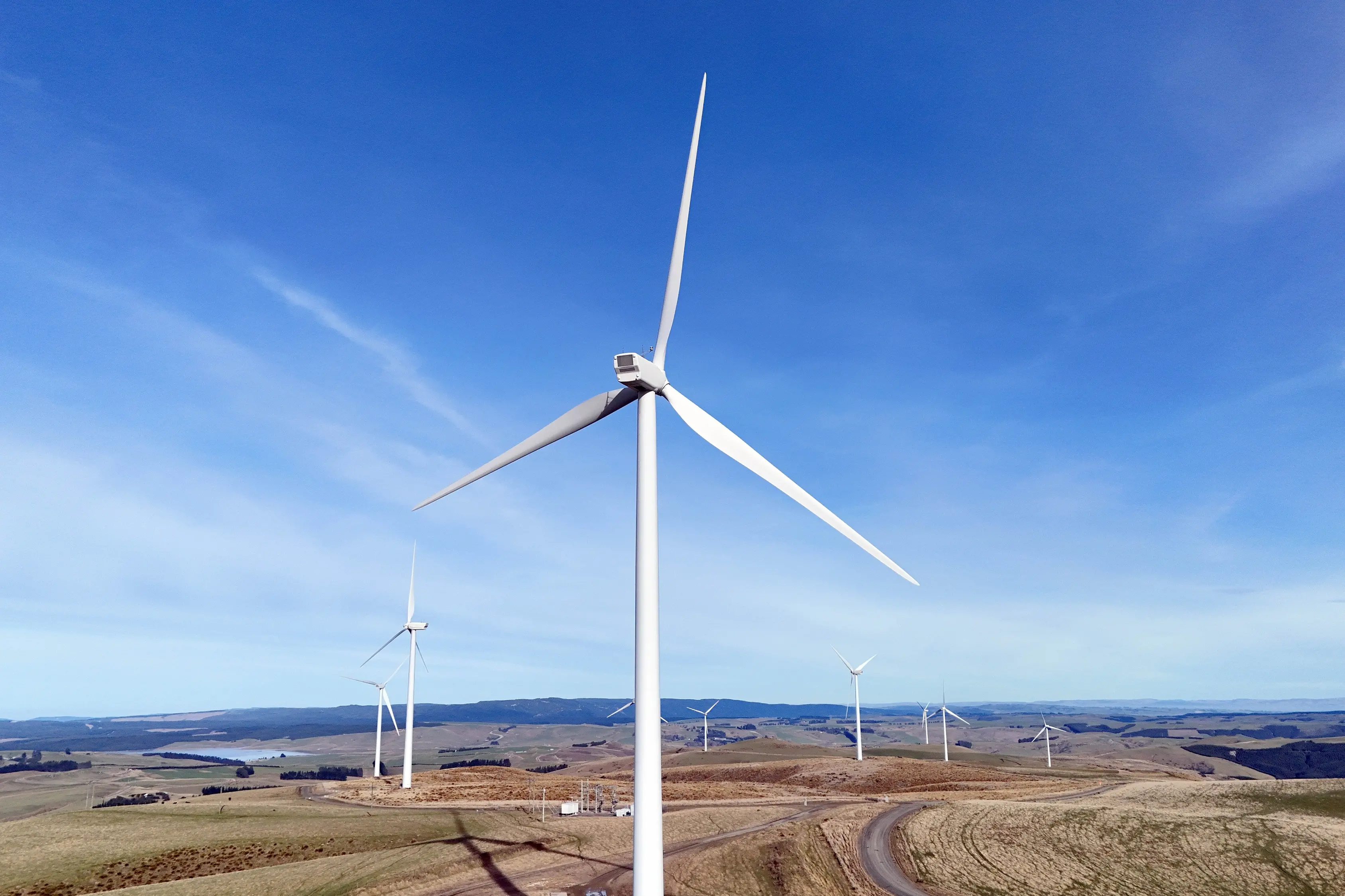 Turbines like these at Mercury Energy\\'s Mahinerangi Windfarm may soon be turning on the Hokonui Hills. Photo: Stephen Jaquiery