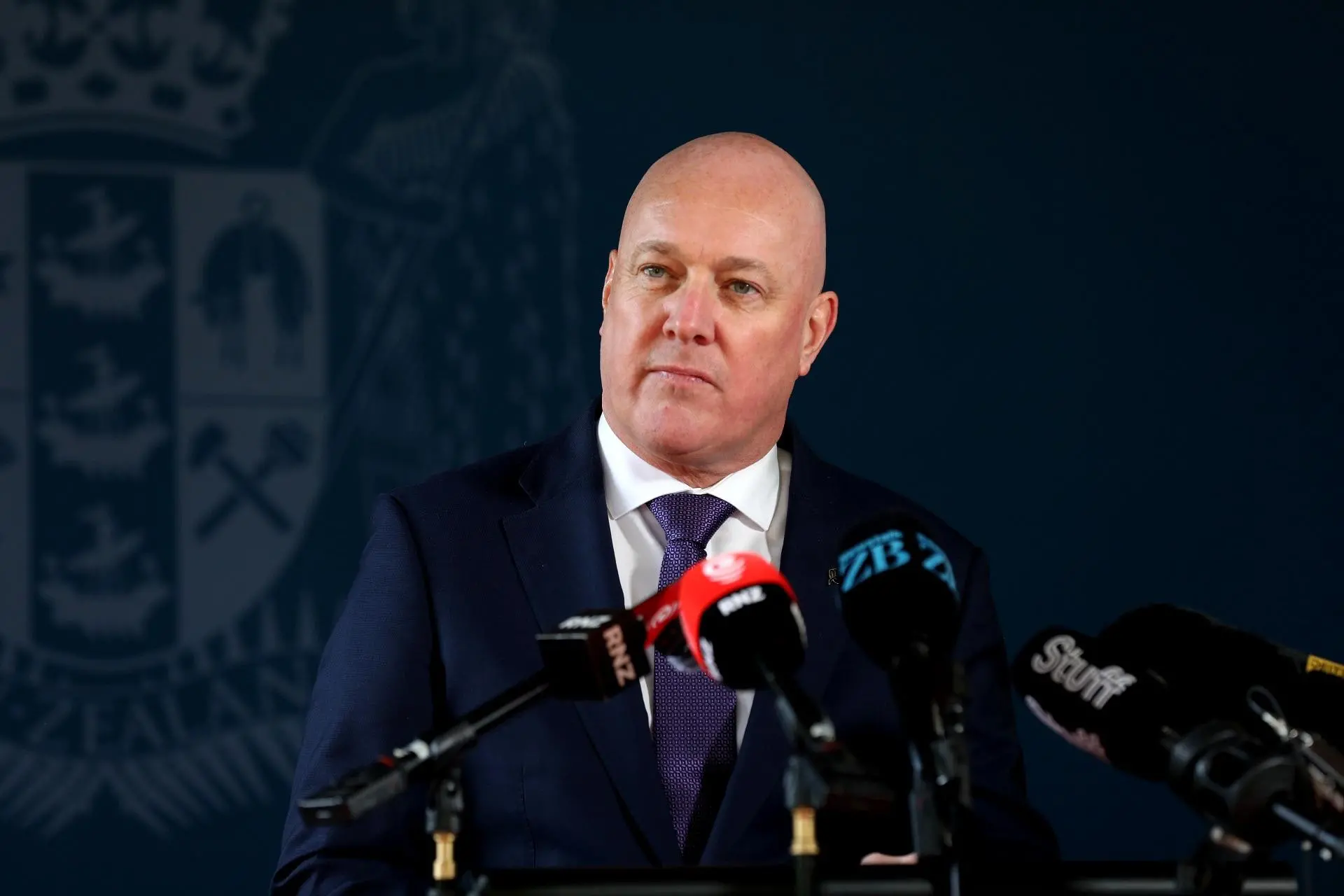 New Zealand Prime Minister Christopher Luxon at The Realm of New Zealand\\'s four leaders meeting in Auckland on Friday. Photo: RNZ