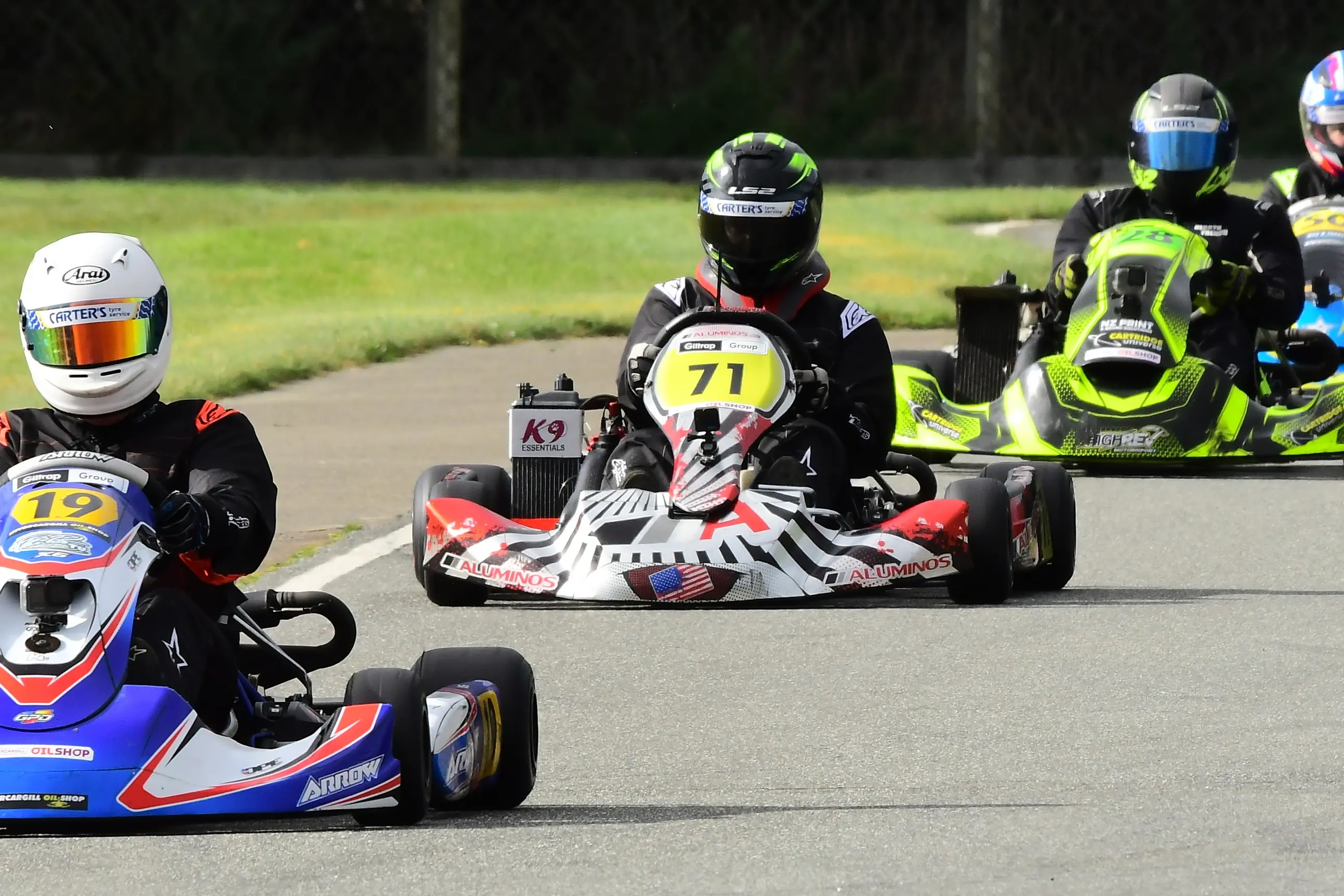 Cooper McLeod, of Invercargill, has the lead in a Rotax Heavy class race at day one of the Southern Series held in Invercargill on Saturday. PHOTOS: DAVE LOUDON