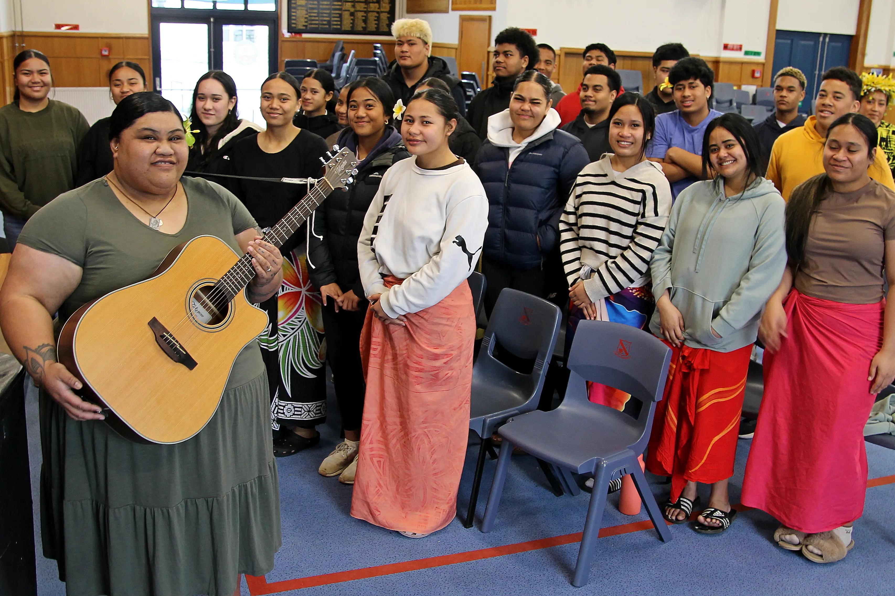 Community Award winner Salu Hakila Tuia Ta\\u2019avili (left) with her Tupulaga Pasifika at South Otago High School, last week. Photo: Nick Brook