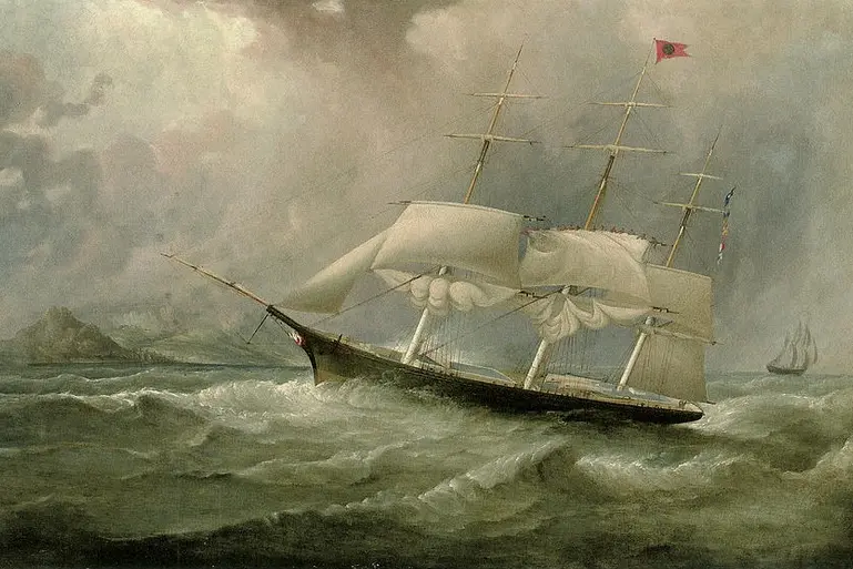 \"Ocean Chief\" as she is reducing her sail during an Australian run in 1853, painted by Samuel Walters (1811-1882). Photo: Supplied