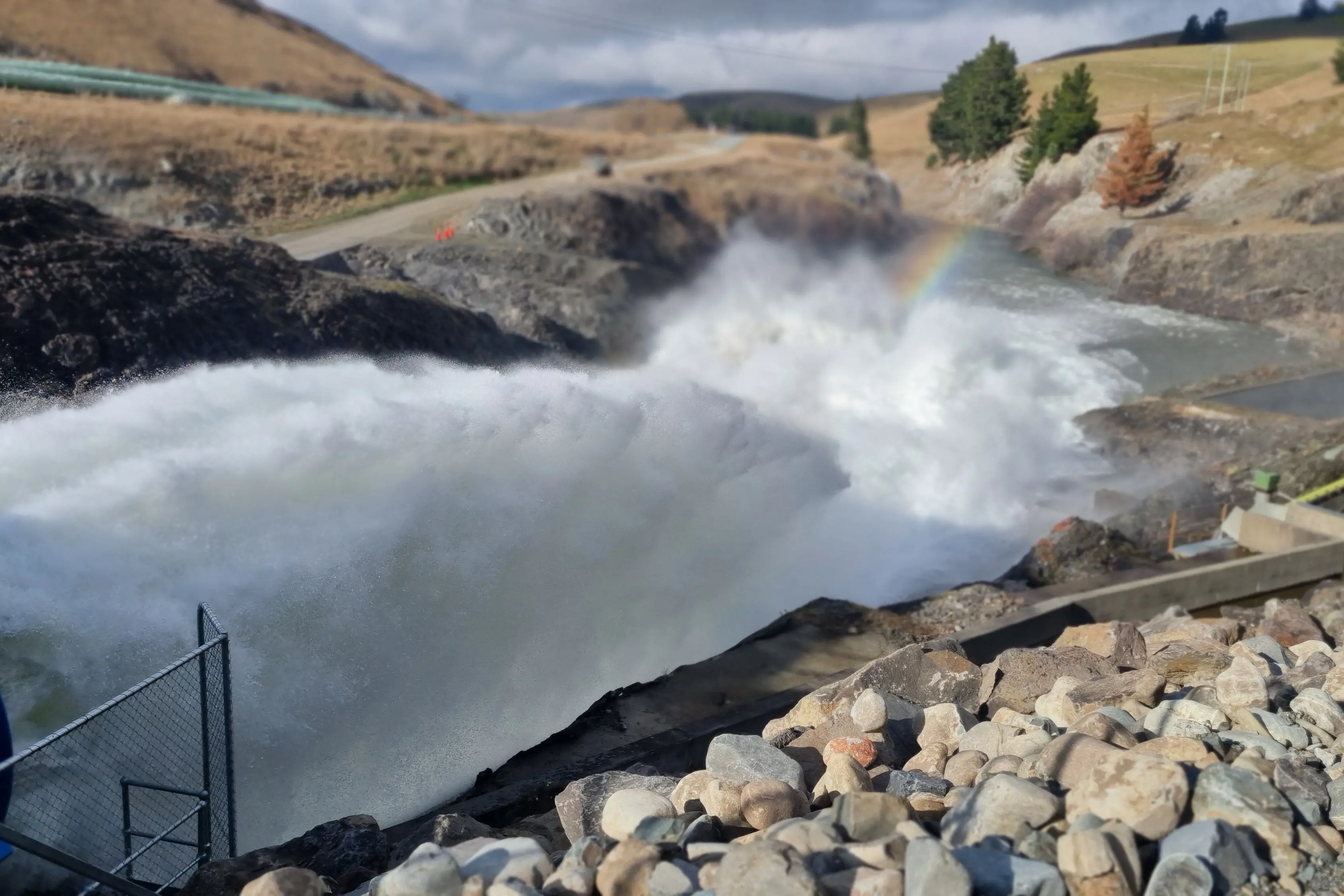 A new outlet valve capable of releasing record volumes of water from the Opuha Dam in advance of a weather event was commissioned last month. Photo: Opuha Water Ltd