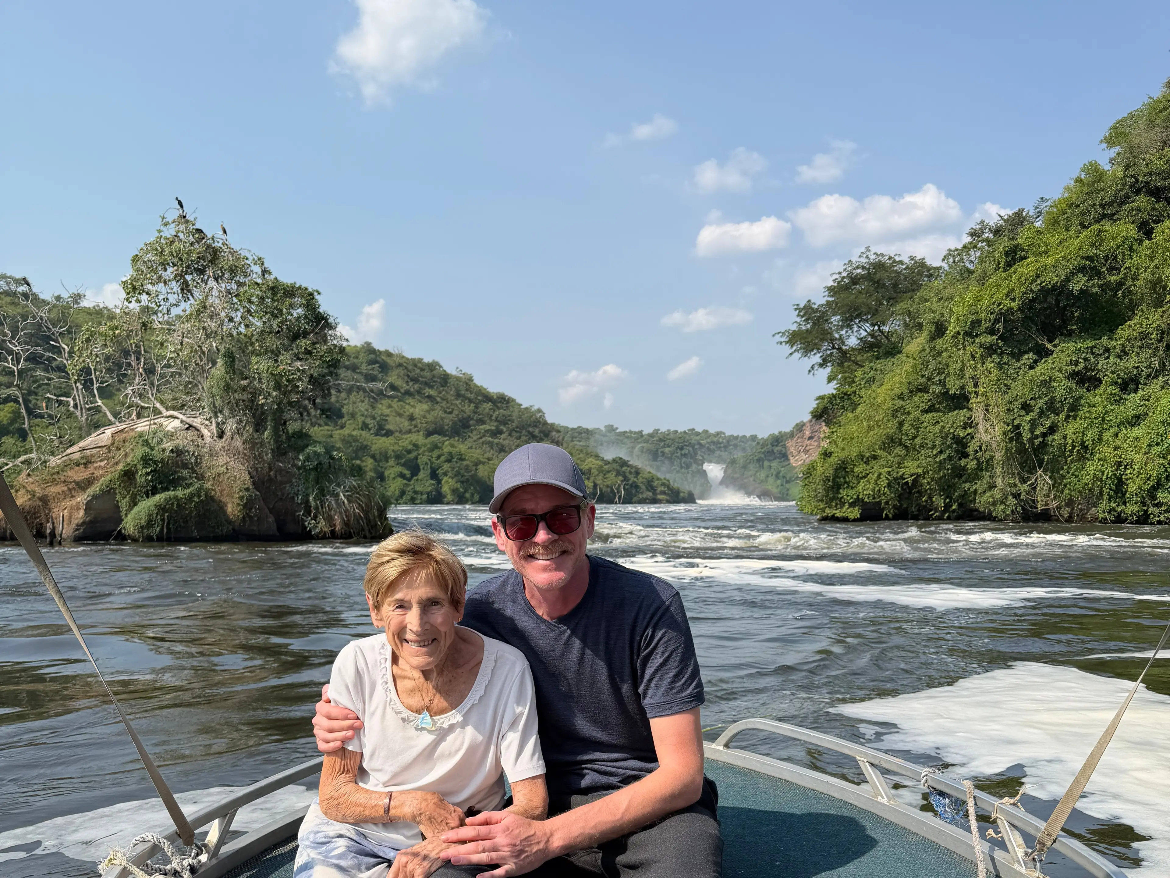 Jamie Pickford with his Nan Mary McFarlane from Dunedin in Murchison Falls National Park in Africa. Photo: Supplied