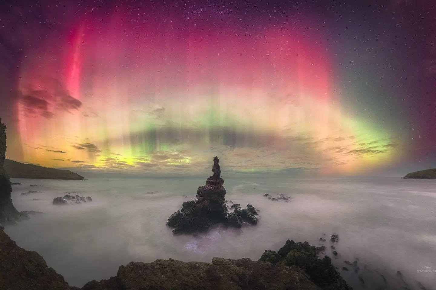 \\'Crown of Light\\' by astrophotographer Kavan Chay, showing the Aurora Australia over Banks Peninsula, is on show in the Rangi Tako Winterstellar Exhibition. Image: Kavan Chay