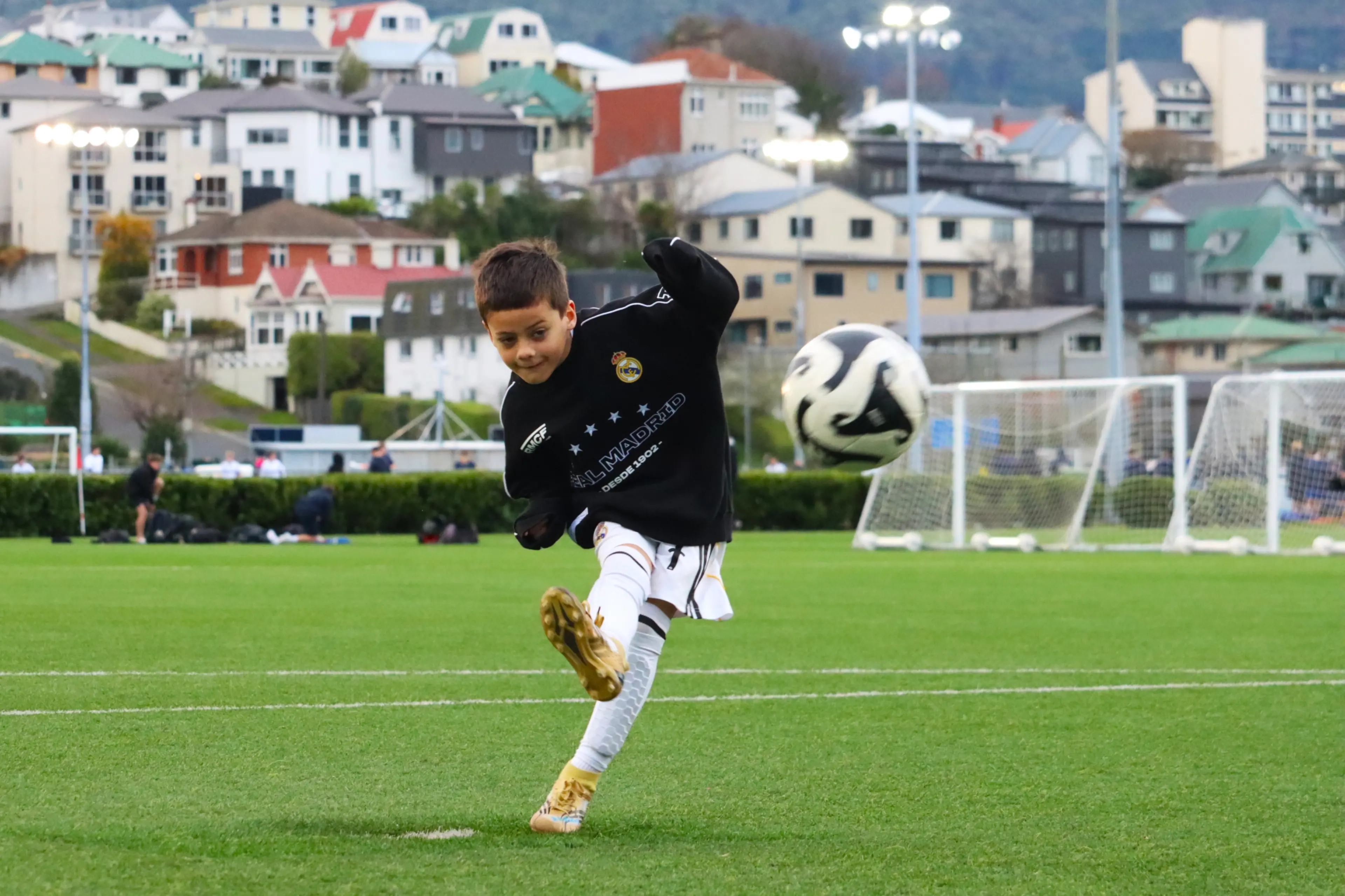 Aspiring footballer Nese Su\\'a, 7, is setting his sights on the future. Photo: Sam Henderson.