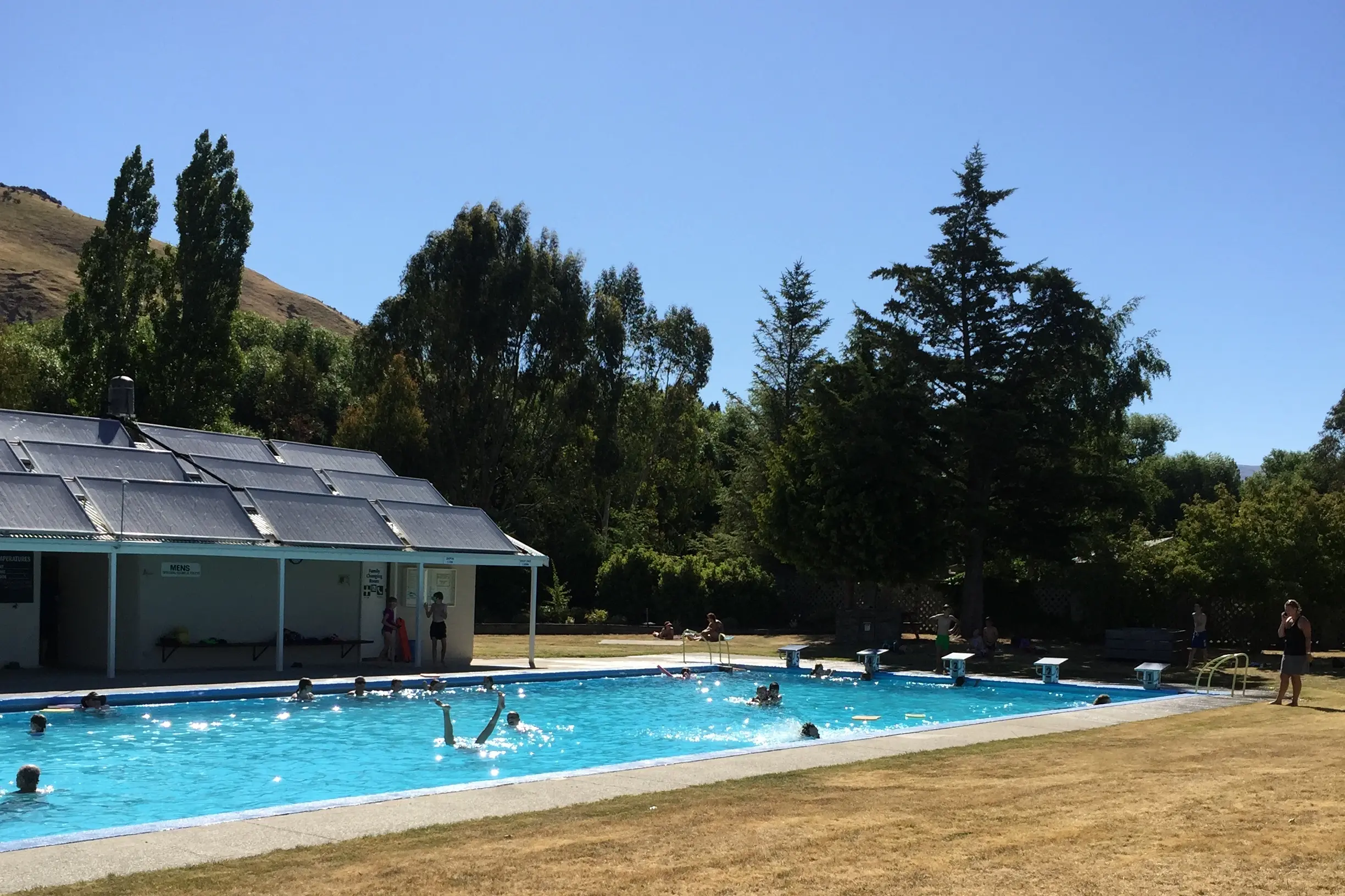 The Millers Flat war memorial swimming pool has been granted $90,000 by Central Lakes Trust towards a solar powered system to heat the water. Power generated by the system in the offseason would reduce running costs in the summer. Photo: Supplied