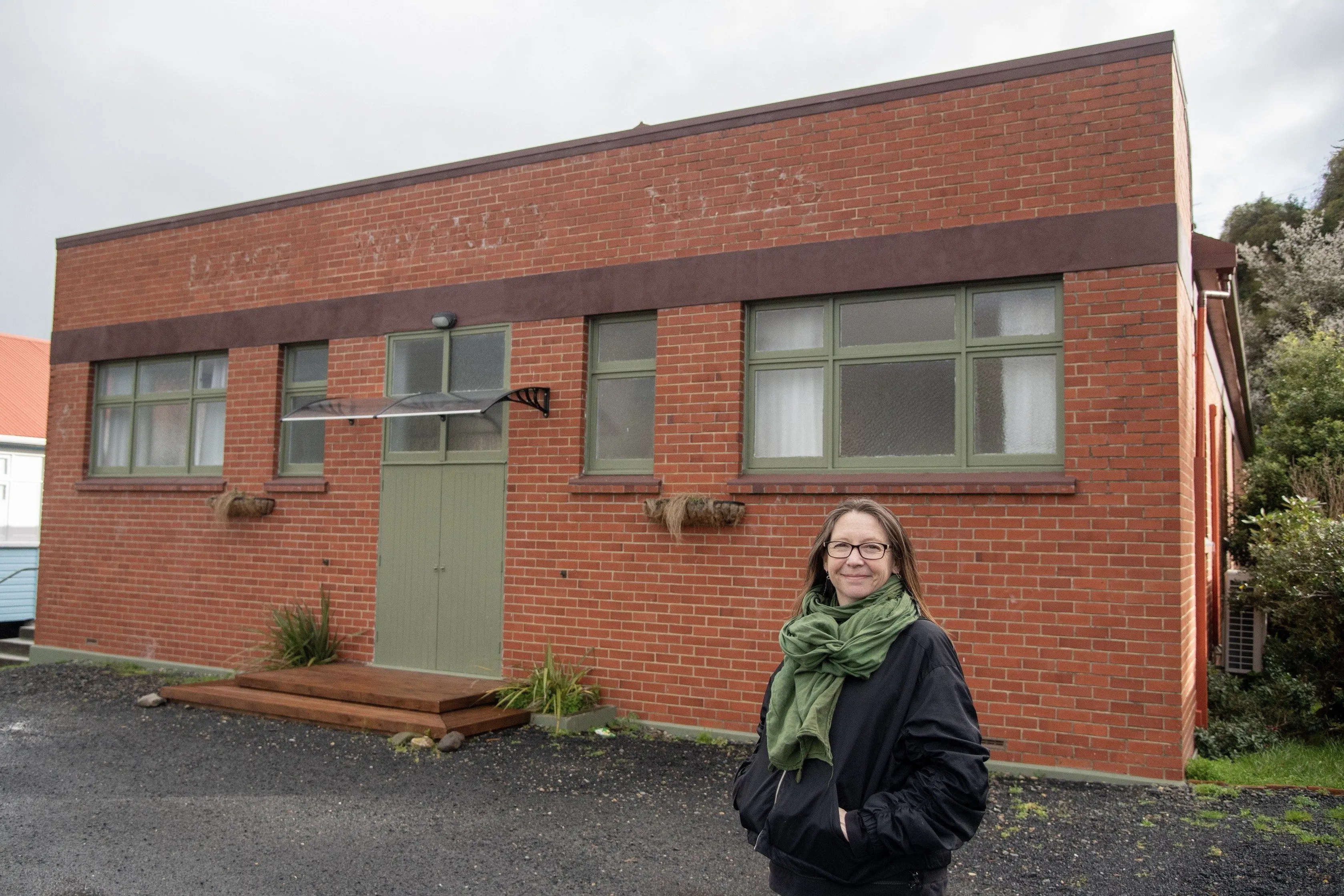 Dunedin theatre-maker and educator Cindy Diver outside the building she has bought in Shore St, Andersons Bay, with plans to create an arts and community space. Photo: Supplied
